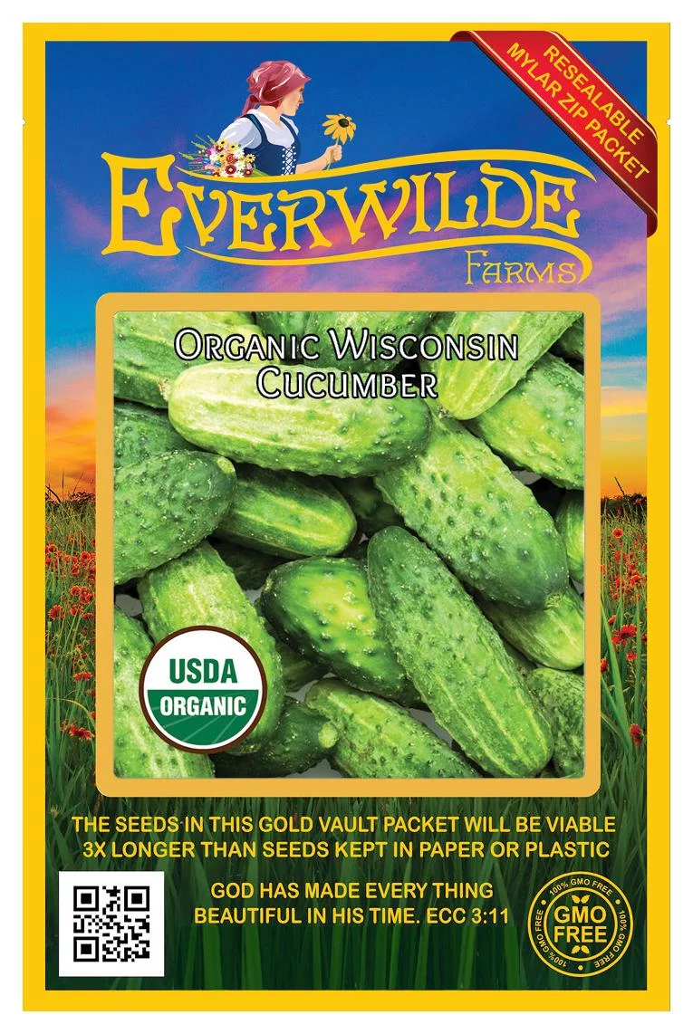 Everwilde Farms - 50 Organic Wisconsin Cucumber Seeds - Gold Vault Jumbo Bulk Seed Packet
