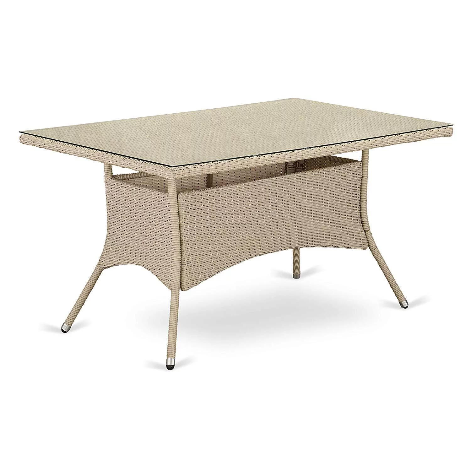 East West Furniture Valencia 7-piece Modern Metal Patio Set in Cream