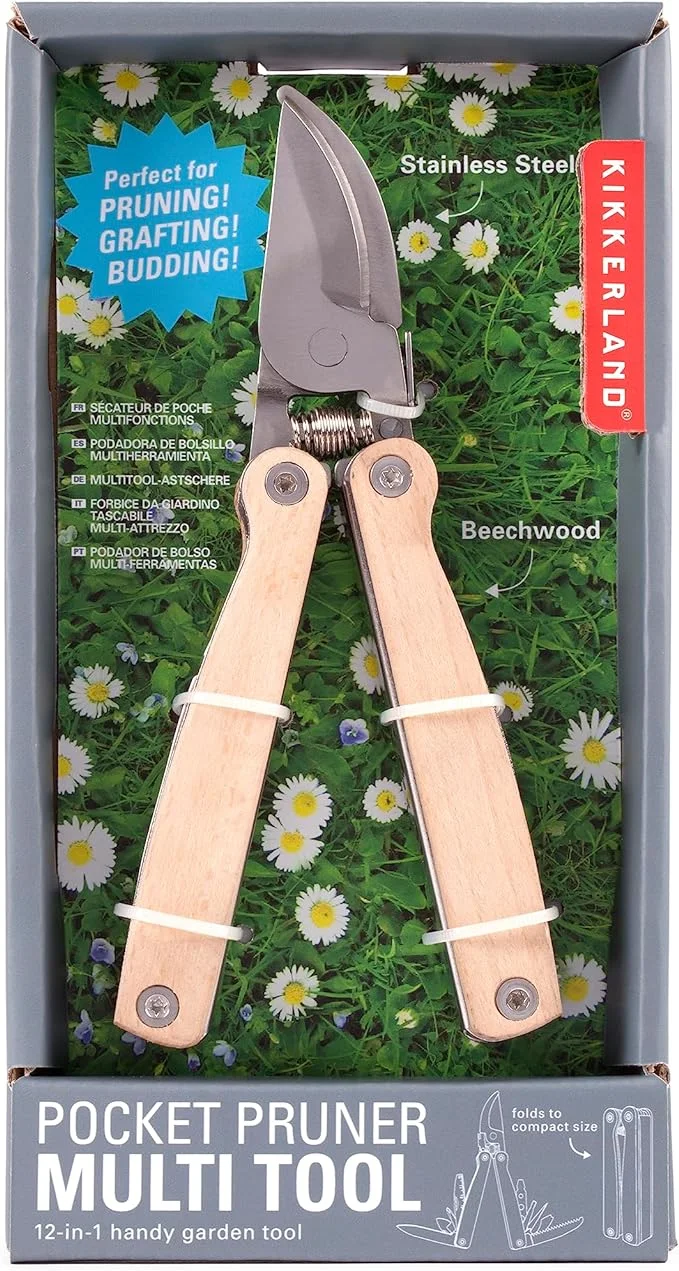 Kikkerland Beechwood Pocket Garden Plant Pruner Multi Tool, Beige