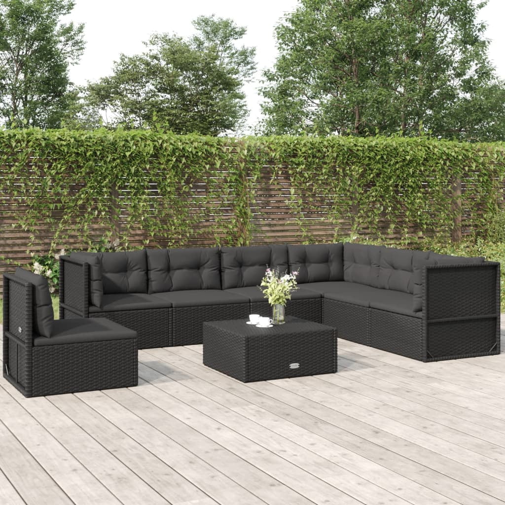 Irfora 7 Piece Patio Set with Cushions Black Poly Rattan
