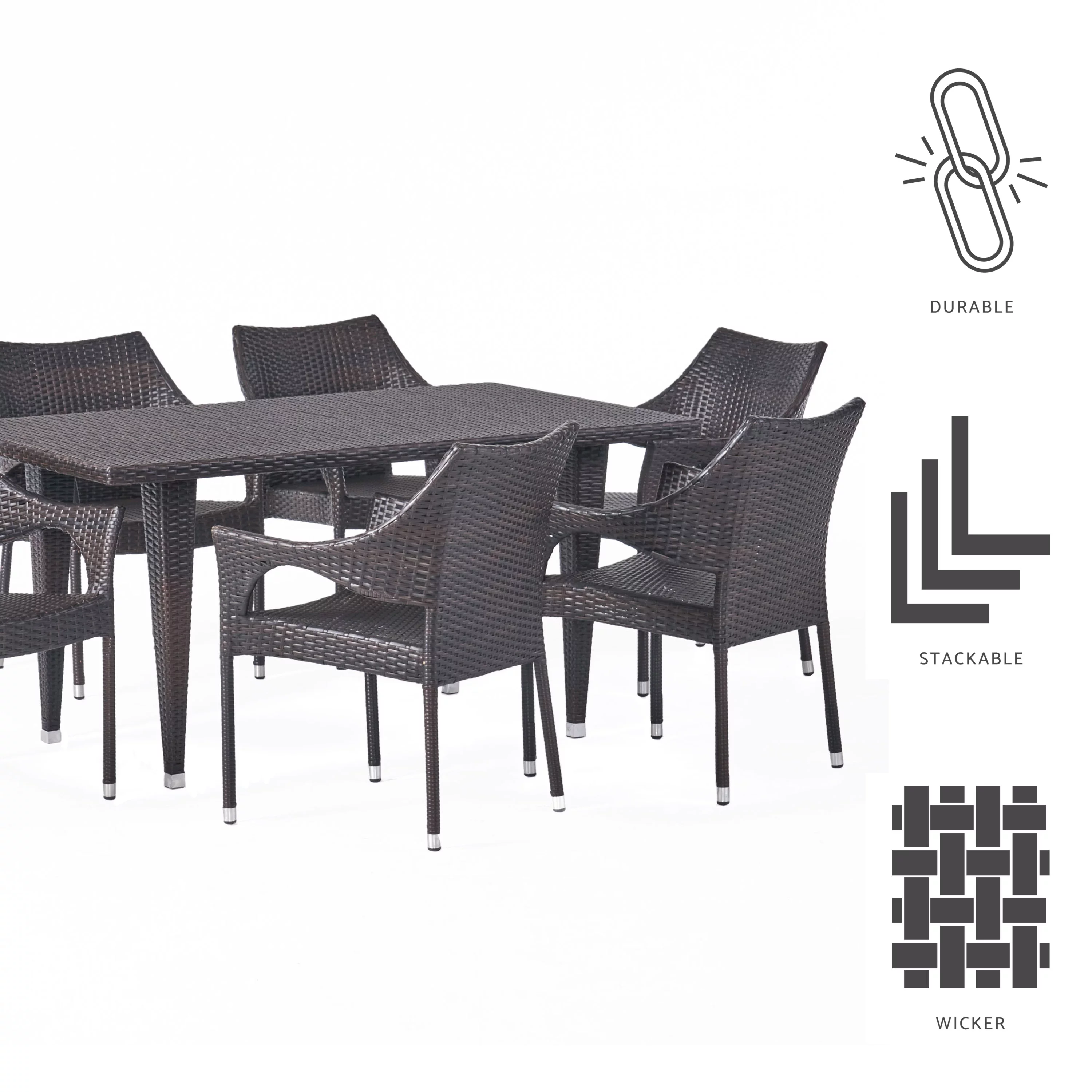 Jackson Brown PE Wicker 7-piece Outdoor Dining Set