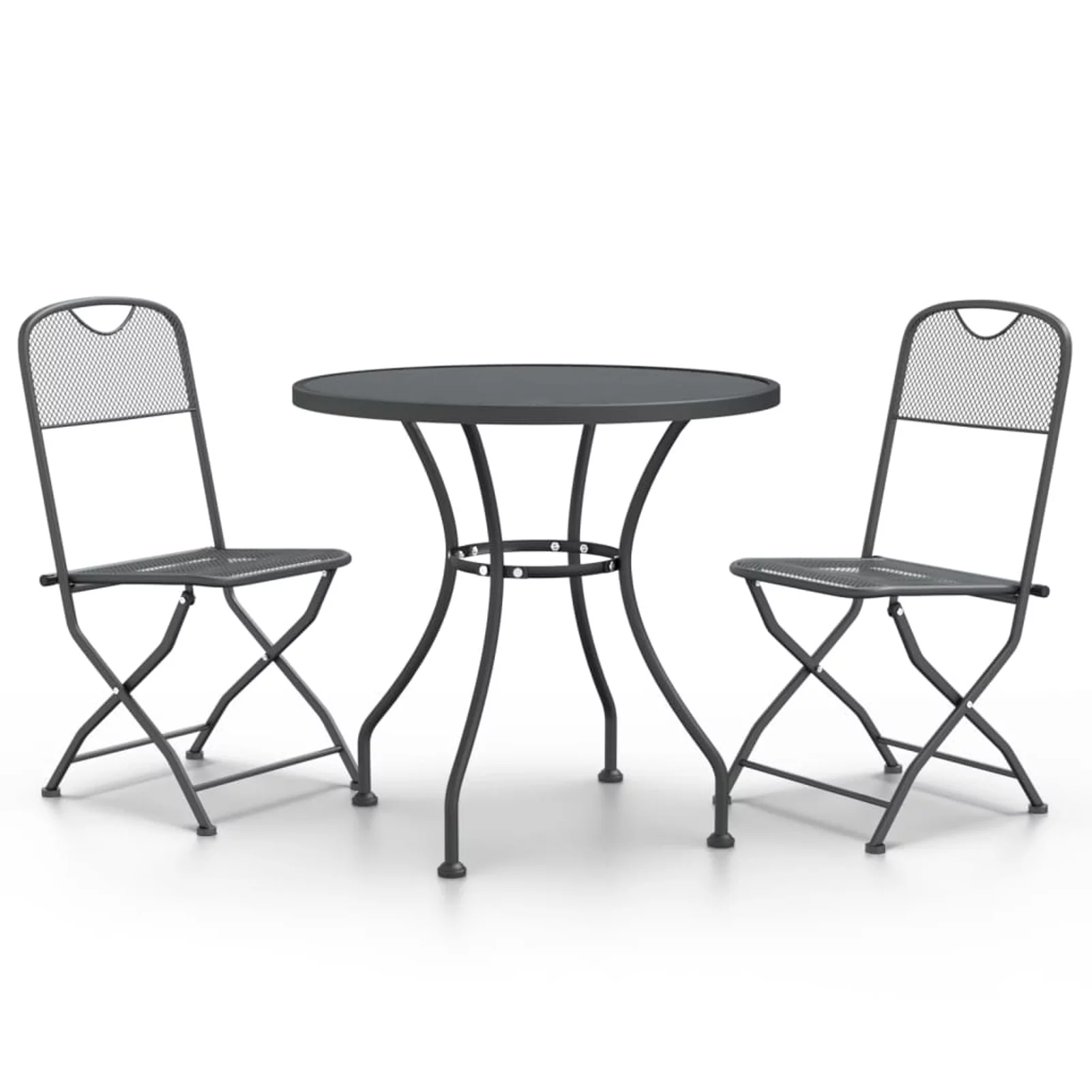 Walmeck 3 Piece Patio Dining Set Expanded Metal Mesh Anthracite