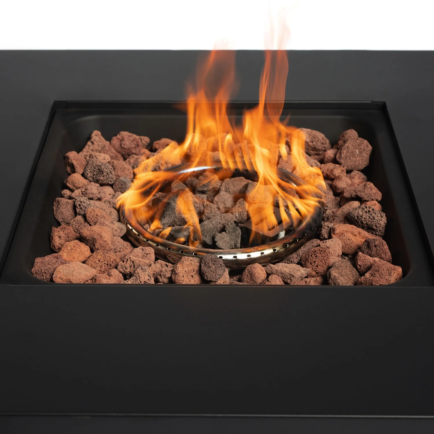 40000BTU Square Propane Fire Pit Table Steel Tabletop with Textilene Side Panel  Steel Lid and Rocks