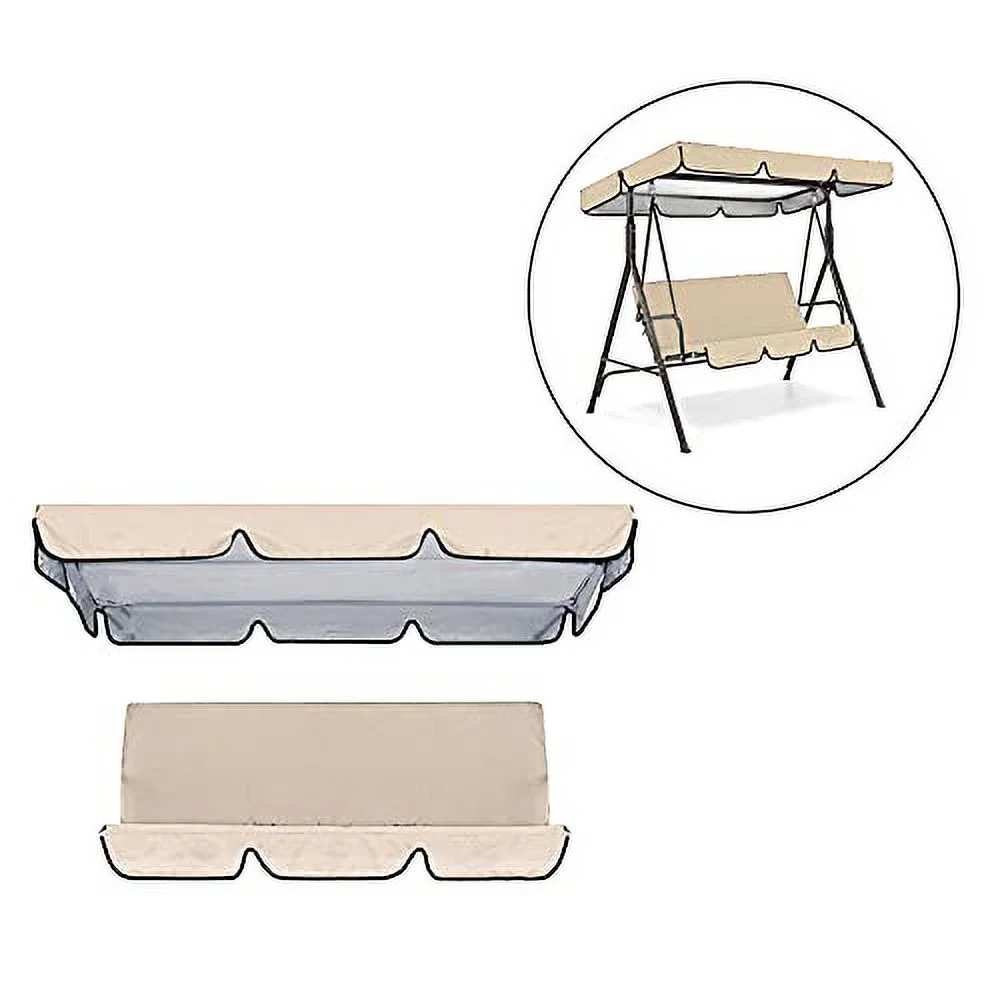 Garden Swing, 3 Seat Swing Canopies Seat Cushion Cover Set Patio Swing Hammock Replacement Waterproof Cover, Beige