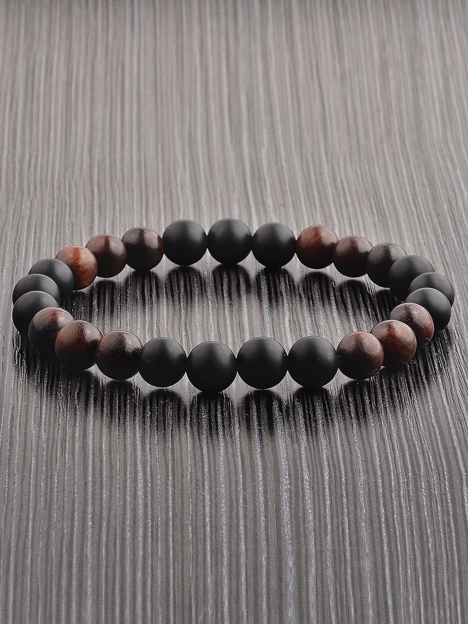 Coastal Jewelry Onyx Stone Red Sandalwood Willow Wood Stretch Bracelet