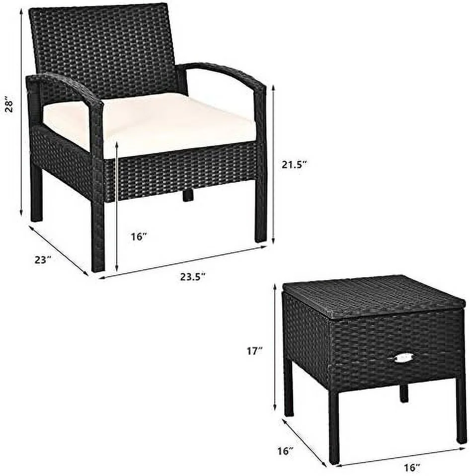CGFHYP 3 Piece Outdoor Chairs   Wicker Patio Porch Chairs with Coffee Table  Patio Bistro Sets with Washable & Thick Cushion   LBS Weight Capacity  Great for Outside  Porch  Balcony