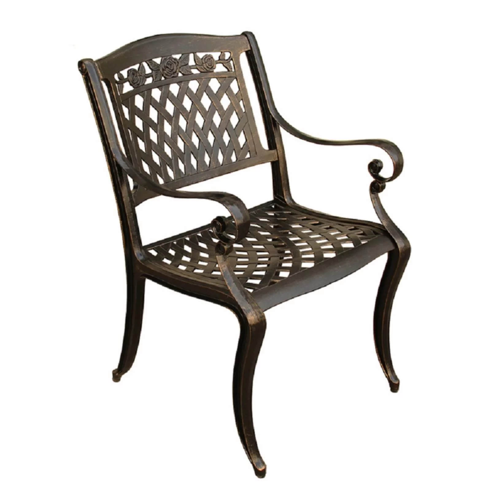 Oakland Living  Rose Ornate Traditional Outdoor Mesh Lattice Aluminium Dining Chair, Bronze
