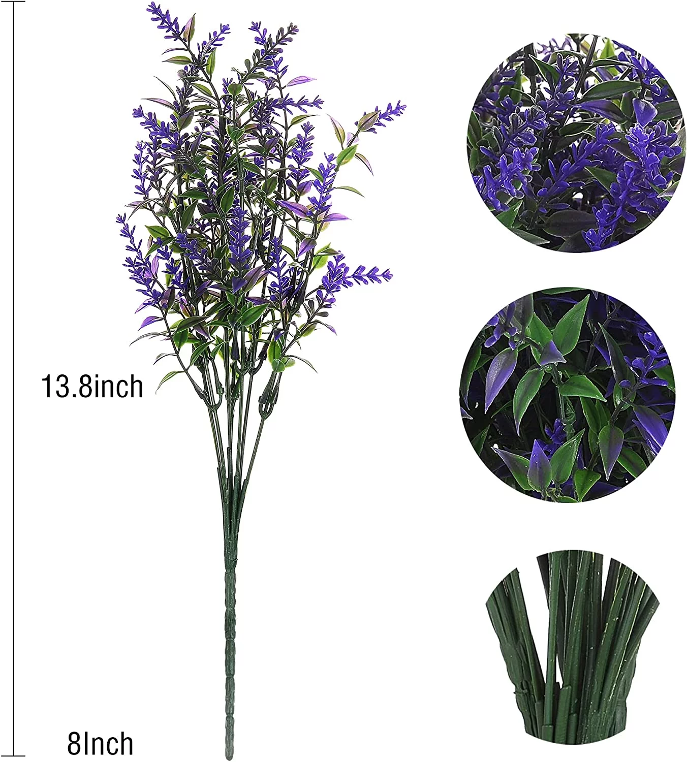 Morttic 8 Bundles Artificial Lavender Outdoor Plants UV Resistant Fake Flowers No Fade Plastic Greenery Plants Decor for Front Porch Planters Decoration（Purple）