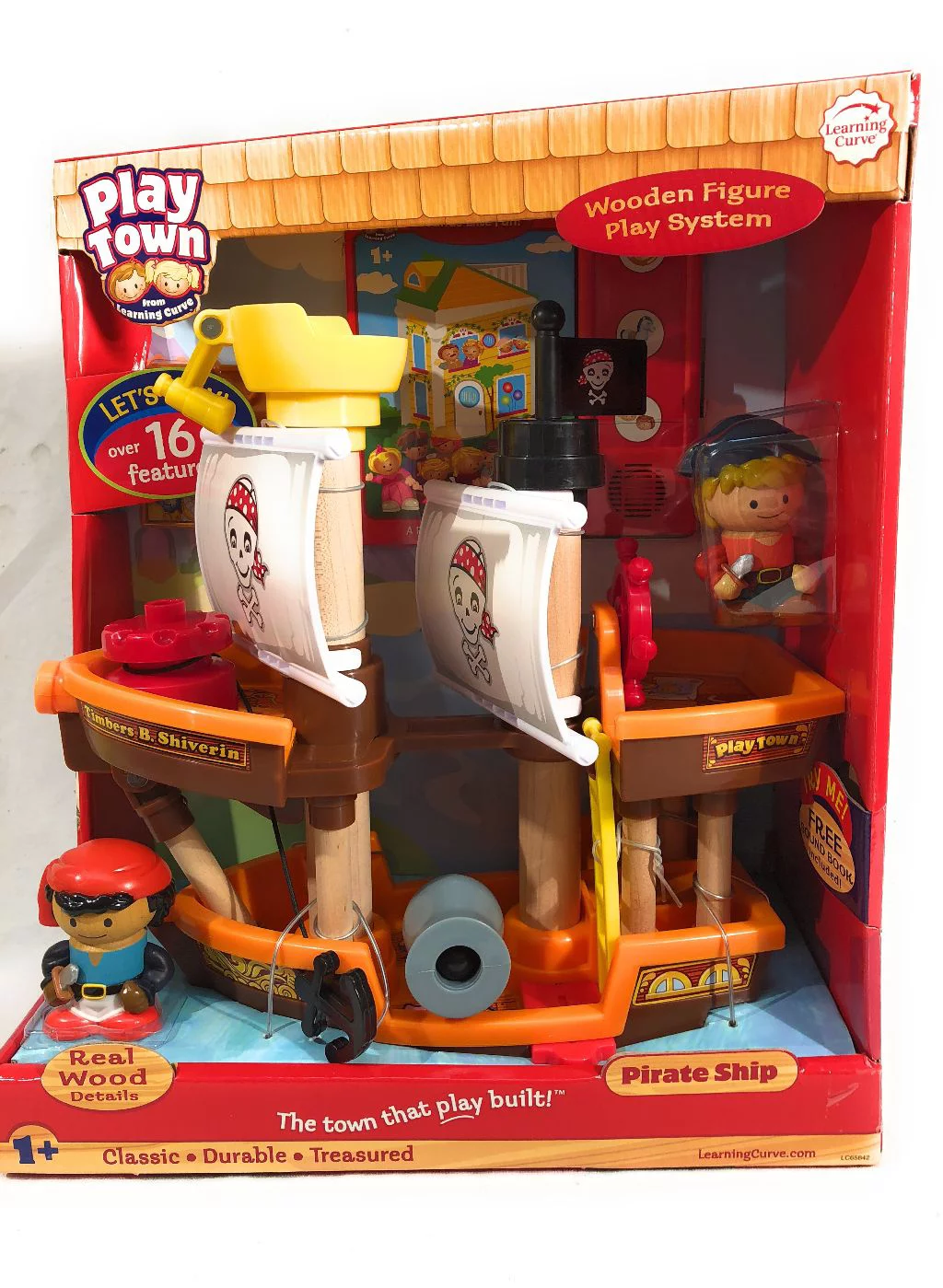 Learning Curve Play Town Pirate Ship and Pirates Set - Wooden Figure Play System