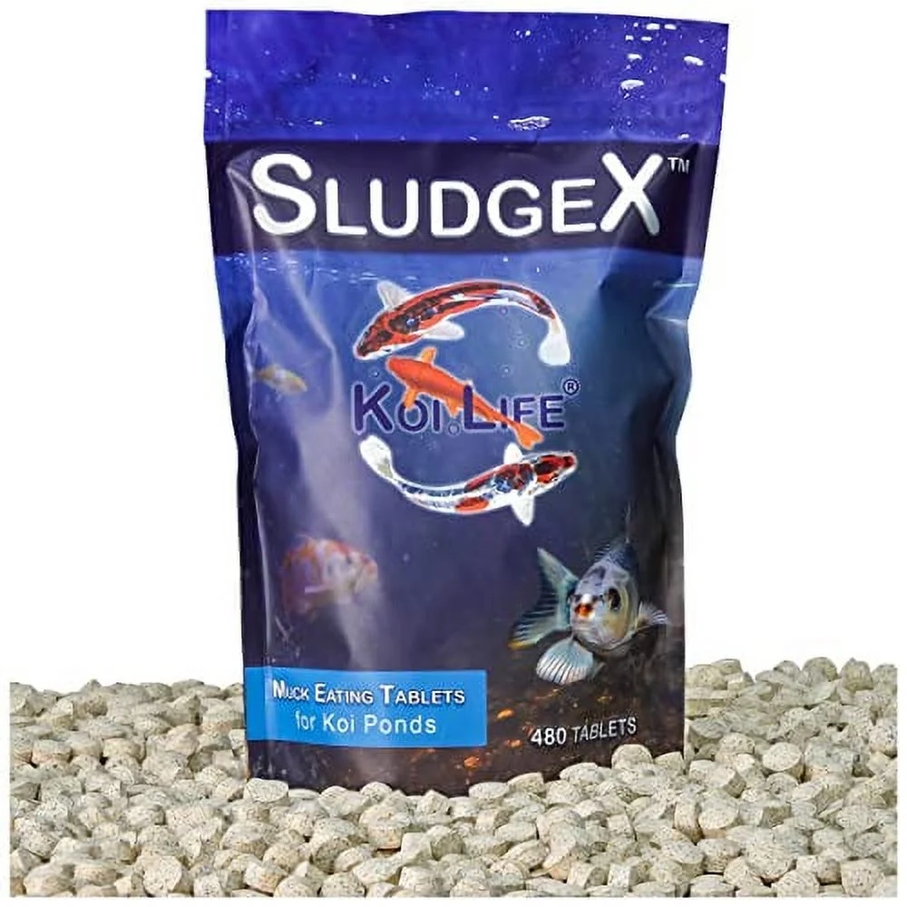 SludgeX Koi Pond Sludge Remover | 480 Pond Cleaner Tablets for Small Ponds | Fish Safe Muck Digester to Improve Pond Health