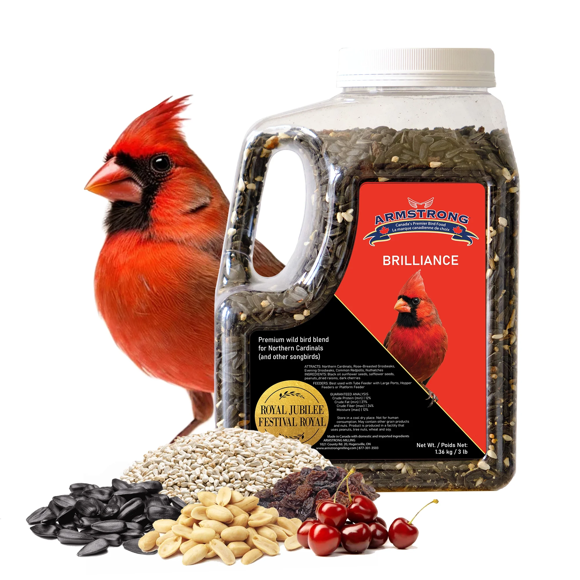 Armstrong Wild Bird Food Royal Jubilee Brilliance Bird Seed Blend For Northern Cardinals, 3lb Jug