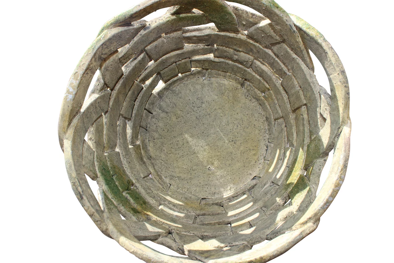 HANDMADE CLAY BASKET MOSSED STONE POT 4.75