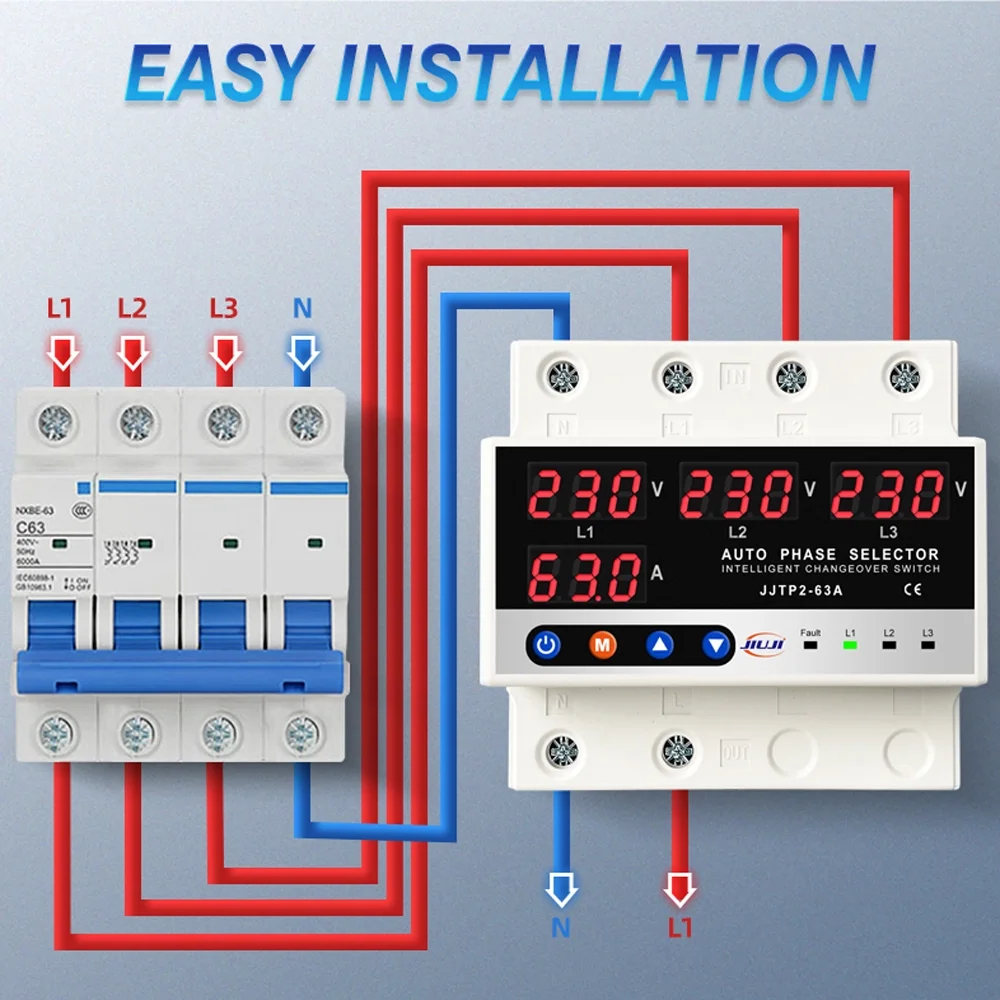 Aibecy Three phase voltage current limiter,3p Current Display Current Display Adjustable Based 3p Current 63a Meter Device Values Settable Phase Current Limiter Protec. 100a Current Meter Buzhi
