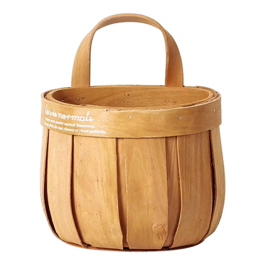 2x Hanging Woven Wall Basket with Handles, Small Wall Mounted Farmhouse Baskets, Bathroom Wall Storage And Plant Hanger Home Decor Organizer - B