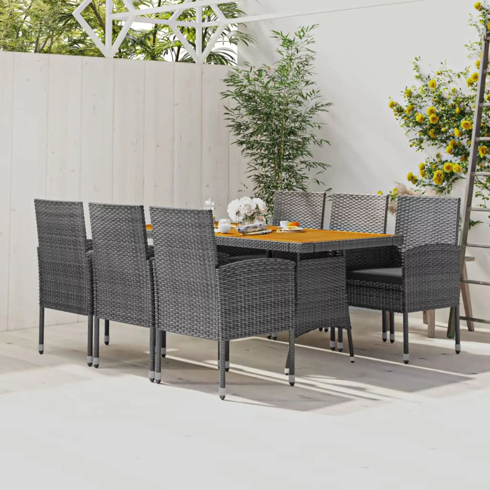 Irfora 7 Piece Patio Dining Set Poly Rattan Gray