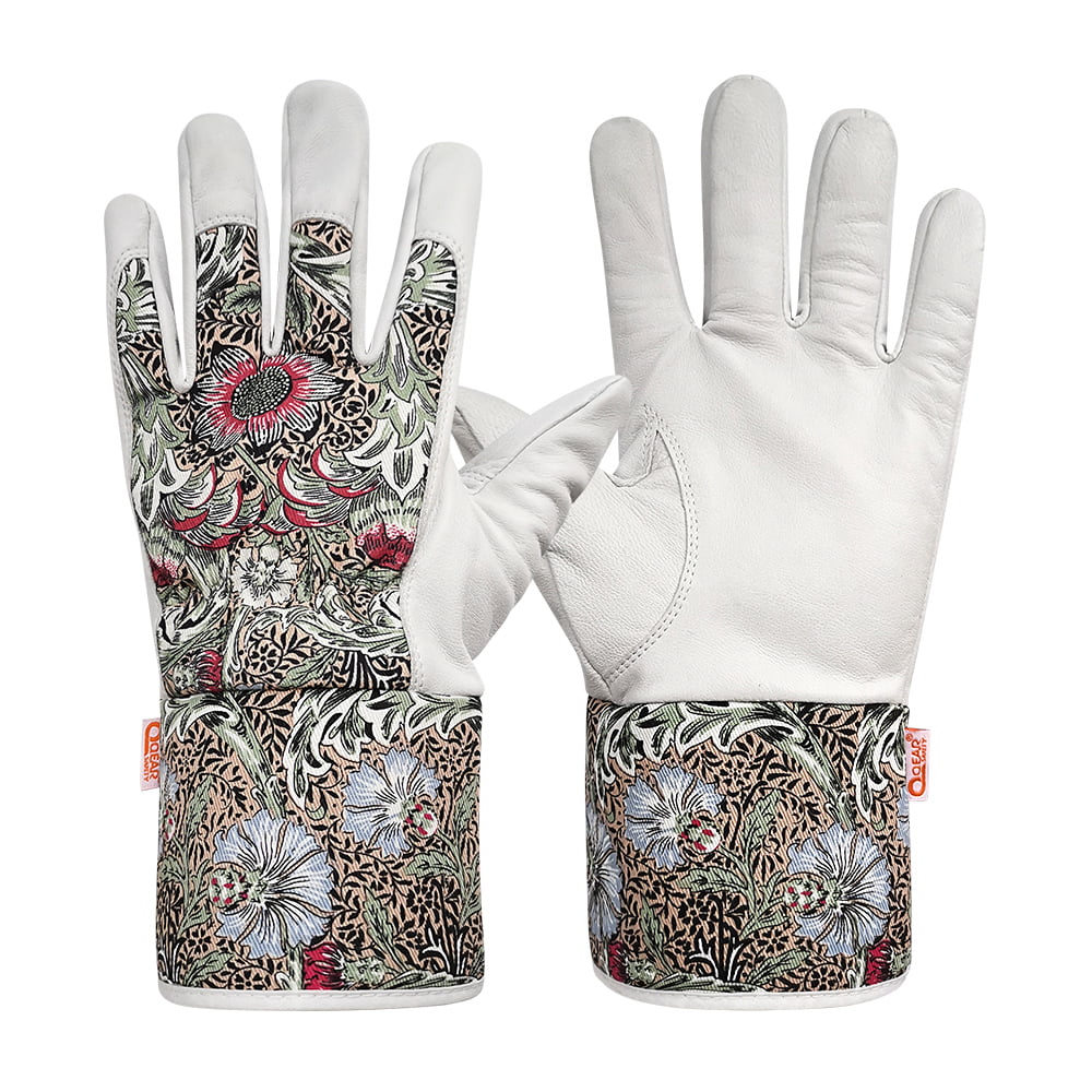 Lady Gardening Work Gloves, Premium Goat Leather Palm, Soft, Snug, Women Medium Size, Safety Cuff Protect The Wrist