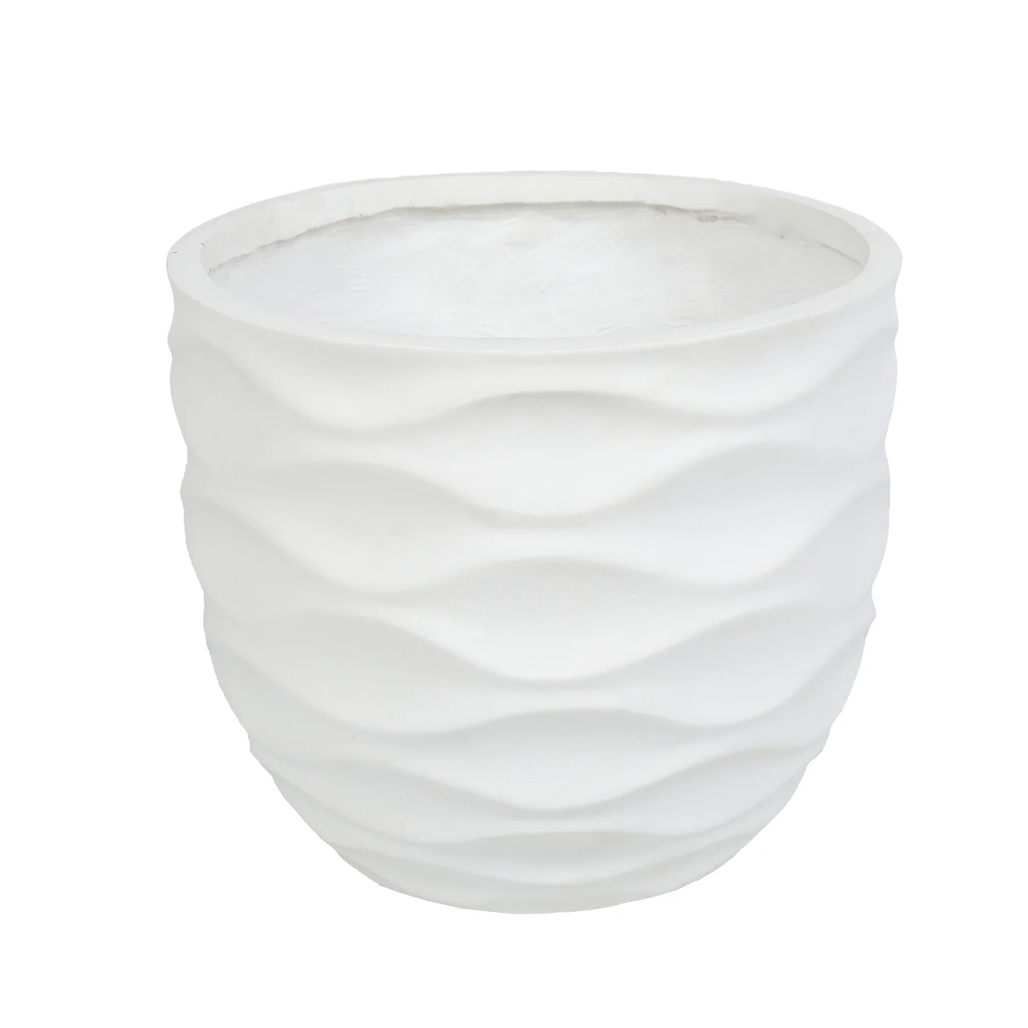 HomeStock Mid-Century Marvel 15.2-Inch H White Mgo Waves Design Round Planter