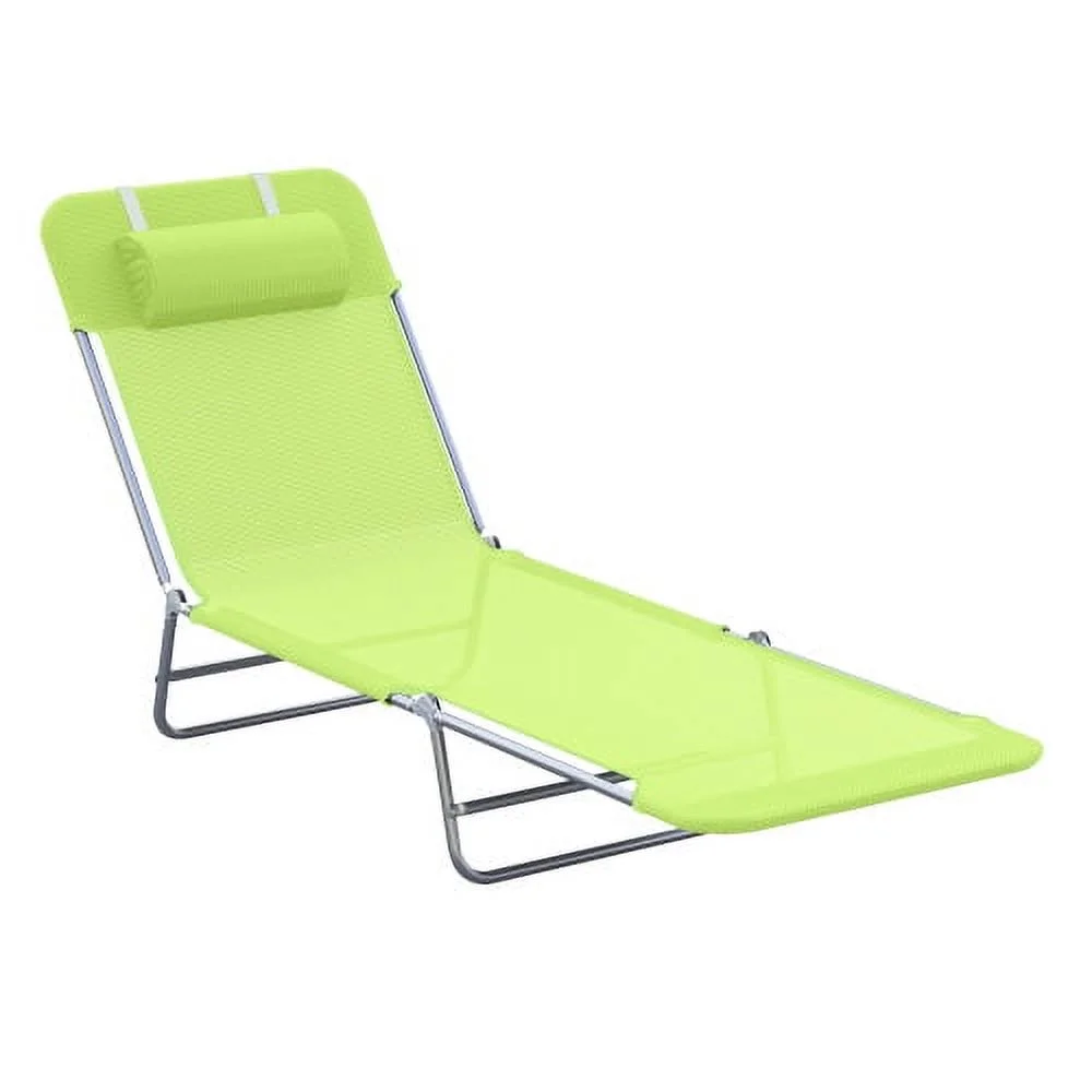 LNSETGC Folding Chaise Lounge Pool Chairs  Outdoor Sun Tanning Chairs with Pillow  Reclining Back  Steel Frame & Breathable Mesh for Beach  Yard  Patio  Green