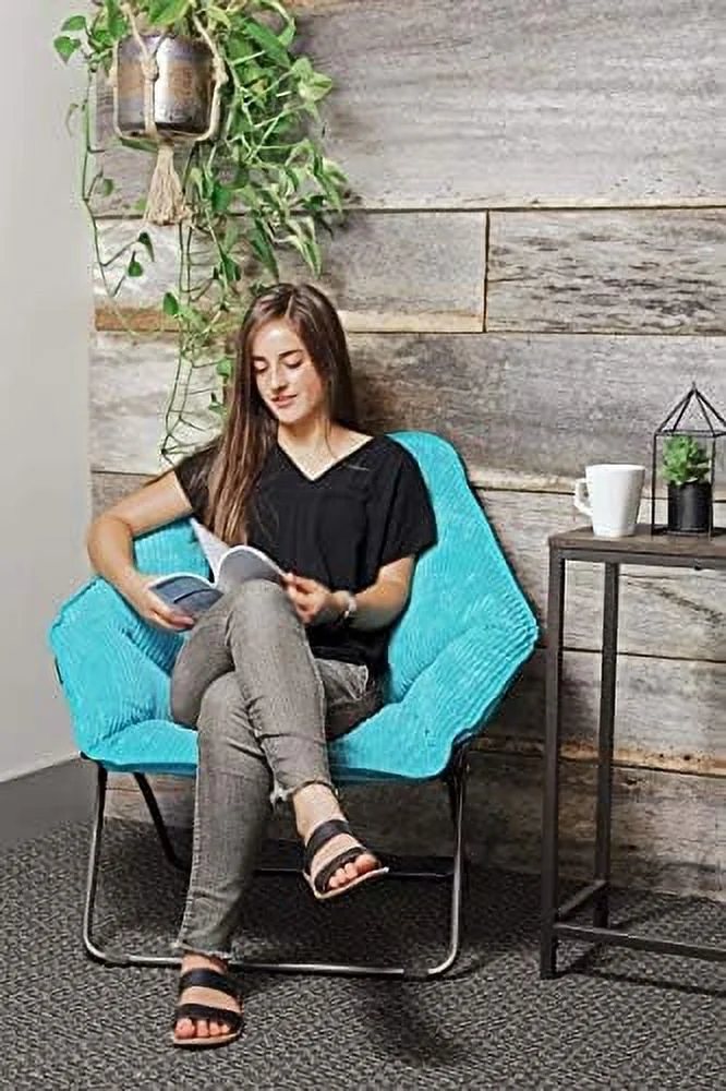 DIKTESSE Limited Portable Foldable Hexagon Plush Indoor Accent Seat Folding Dish Chair  Perfect for Bedrooms  Dorm Rooms  Living Rooms  and Gaming  Teal Corduroy (Pack of 1)