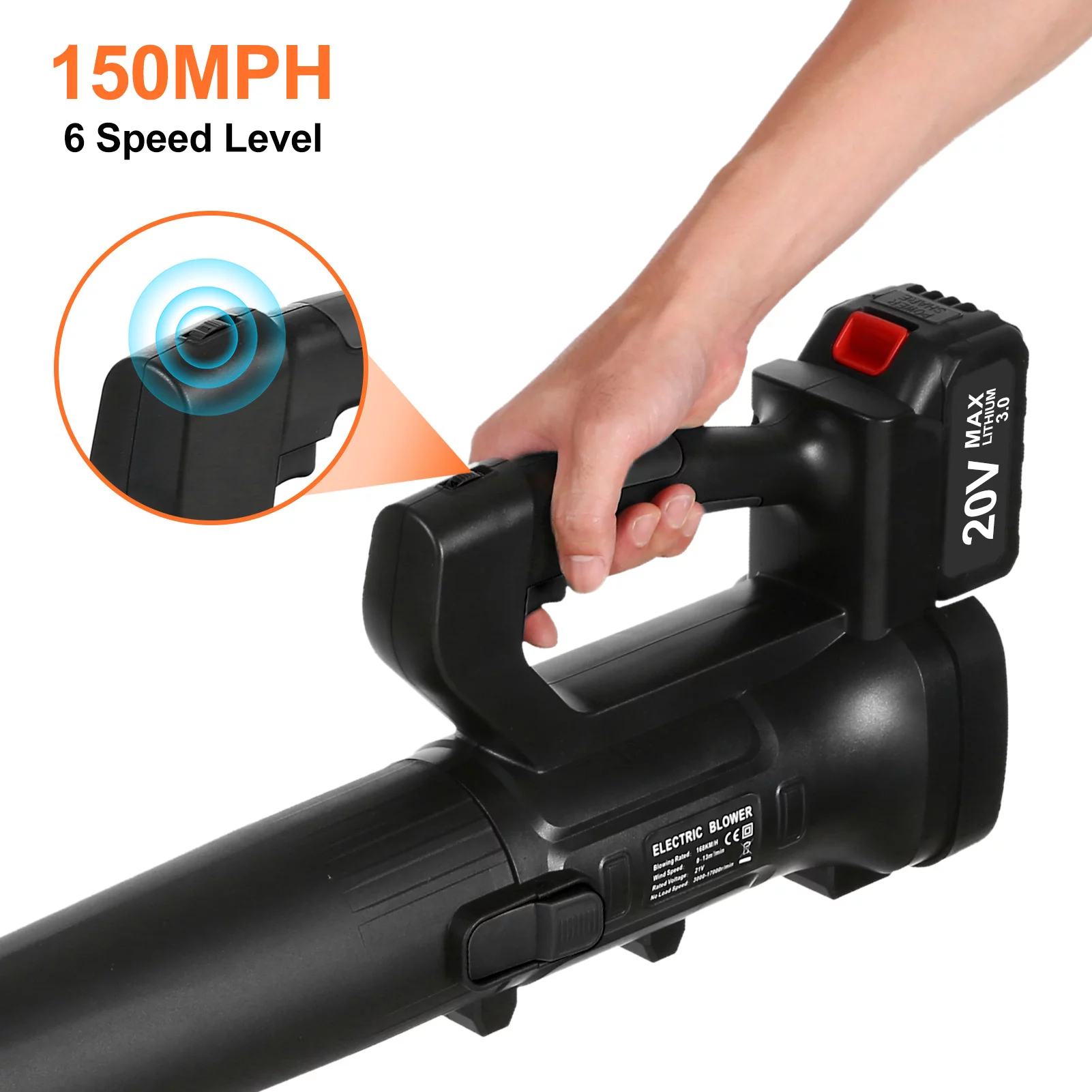 Geevorks Dust blower,2Pcs 3.0Ah Batteries Blower 2Pcs 3.0Ah 332-CFM/150-MPH Handheld Lawn Care 332-CFM/150-MPH Leaf Blower LCD 6-Speed Battery Powered Blower Patio Jobsite Blower 20V Battery HUIOP
