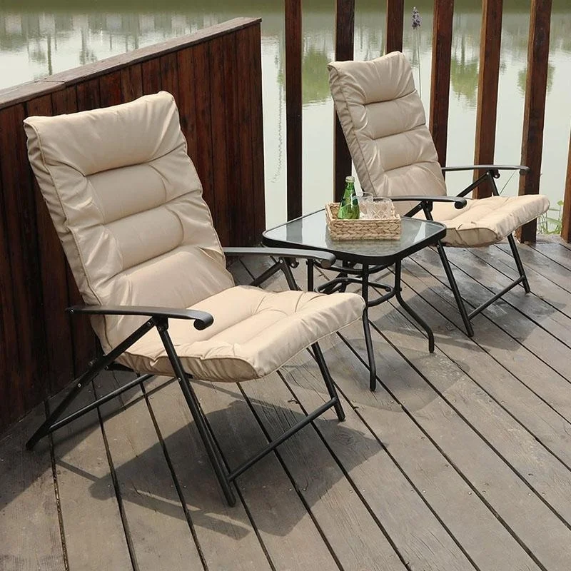PHI Villa  Patio Padded Folding Conversation Chair 3-Piece Set Dark Beige
