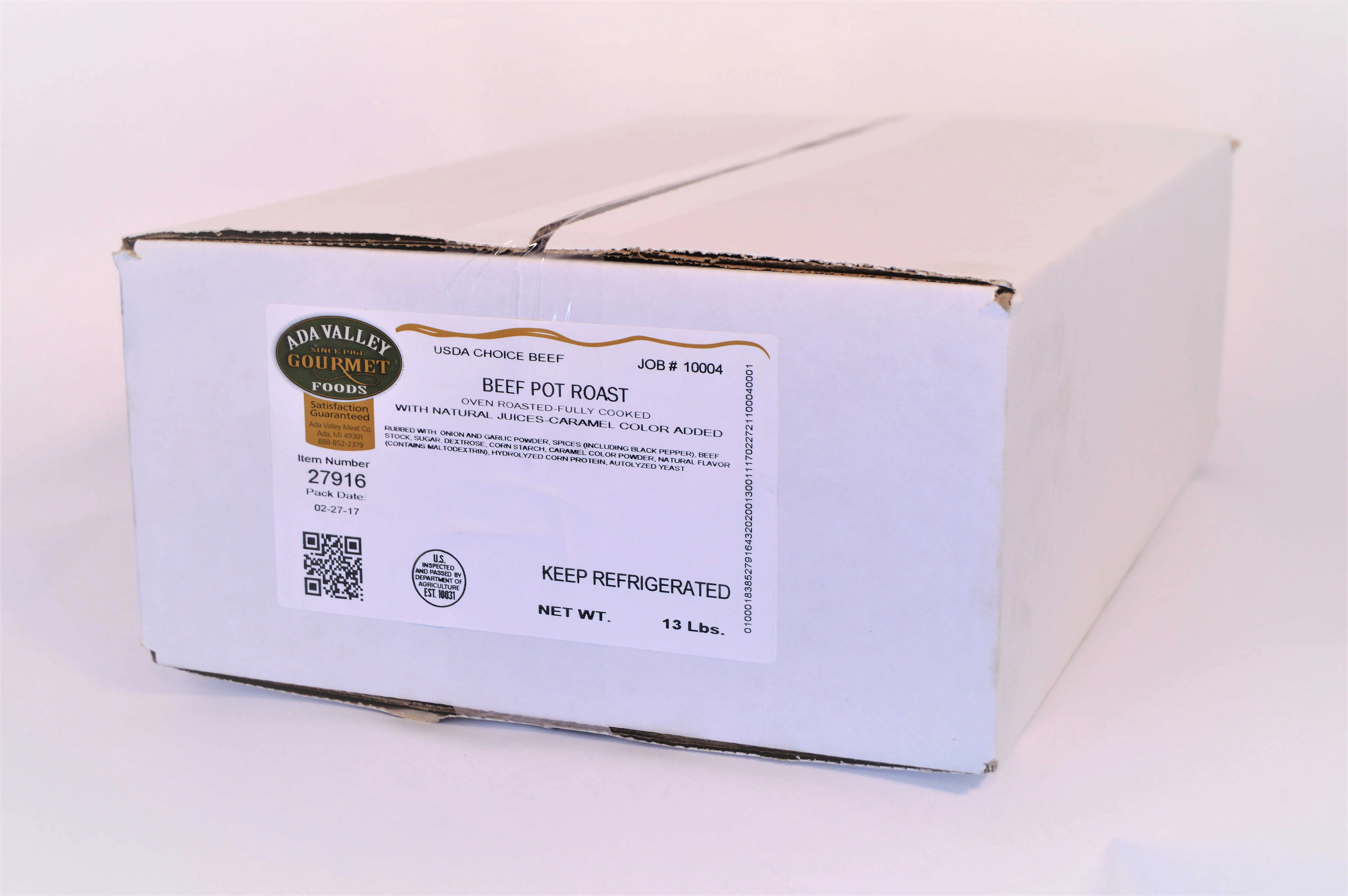 Ada Valley Gourmet Foods Low Sodium USDA Choice Beef Pot Roast, 13 Pound - 1 each.