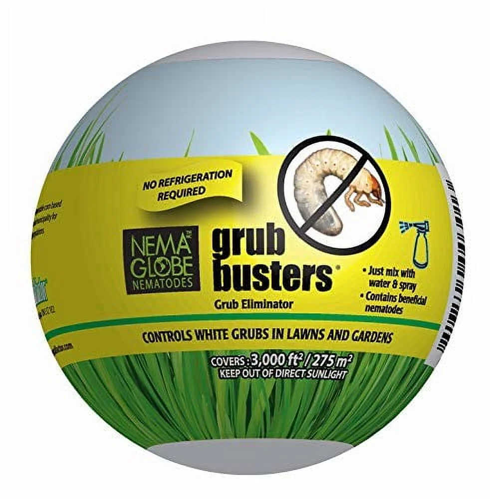 Nema Globe Nematodes Grub Buster, Controls White Grubs in Lawns and Gardens, 2.75 oz, Covers 3,000 sq ft (2 Bio Pouches, Approx 20 Million Nematodes)