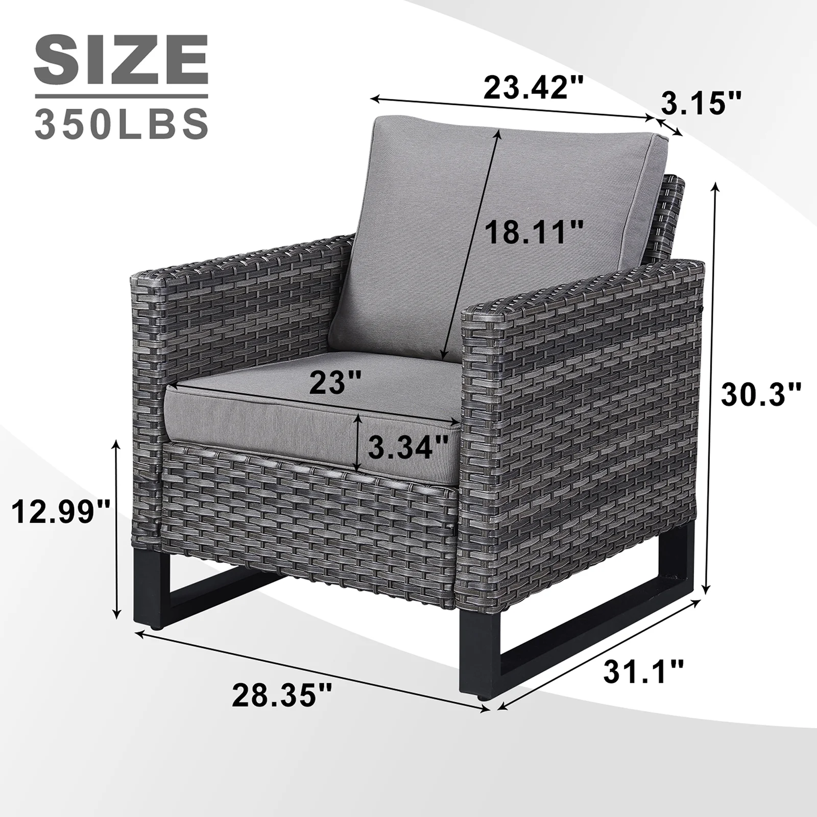 POCASSY Patio Lounge Accent Chair with Cushions - 2PCS, Gray Rattan