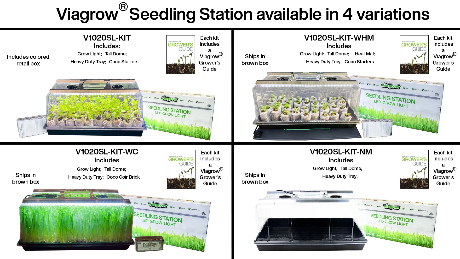 Viagrow Seedling Station Deluxe Kit with LED Grow Light, Propagation Dome, 4X Durable Seedling Tray, 50 Coir Seedling Starters & Heat mat