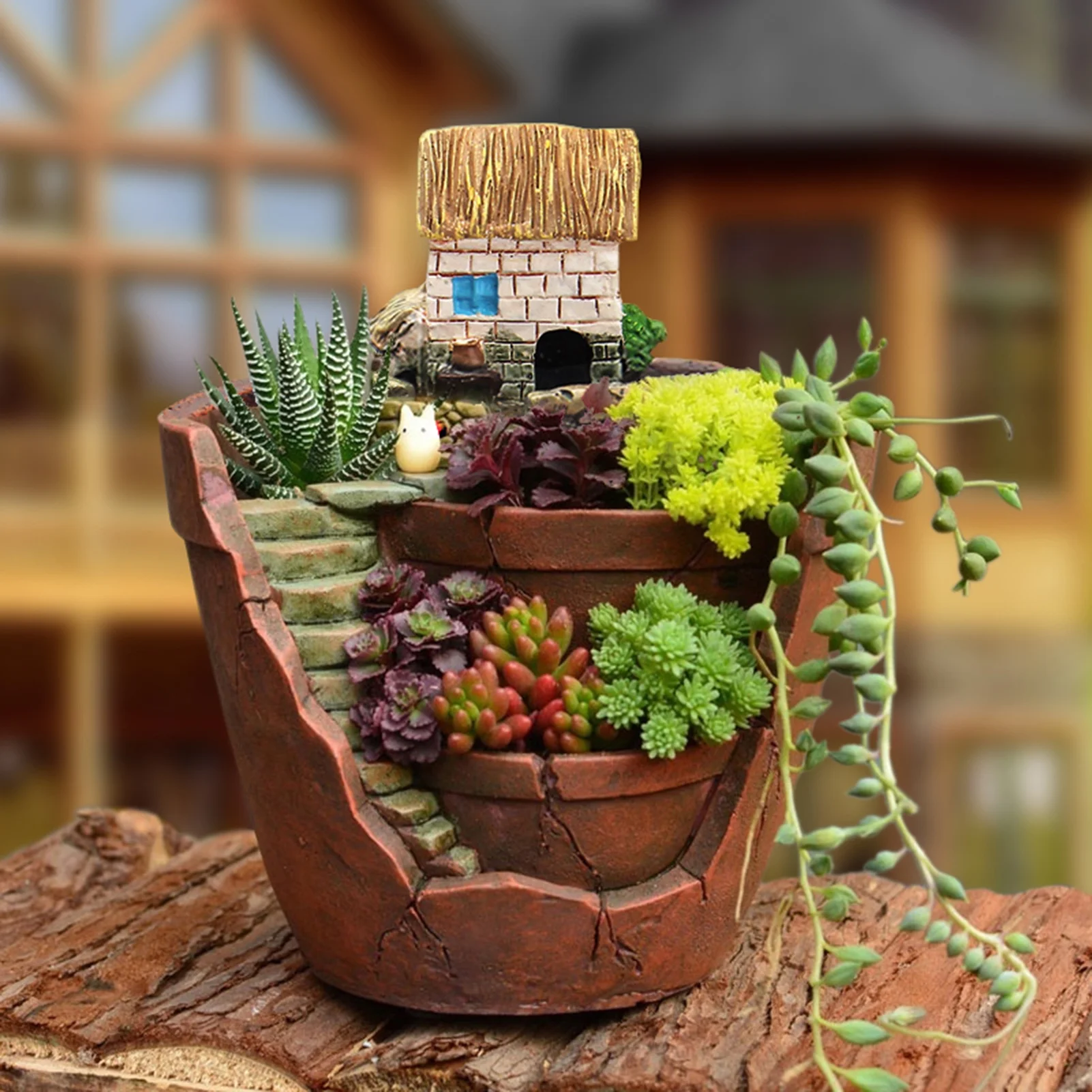 Tomshoo Microlandschaft Flower Pot Hanging Garden Potted Fairy-Tale World Succulent Plant Plant House Resin Decoration