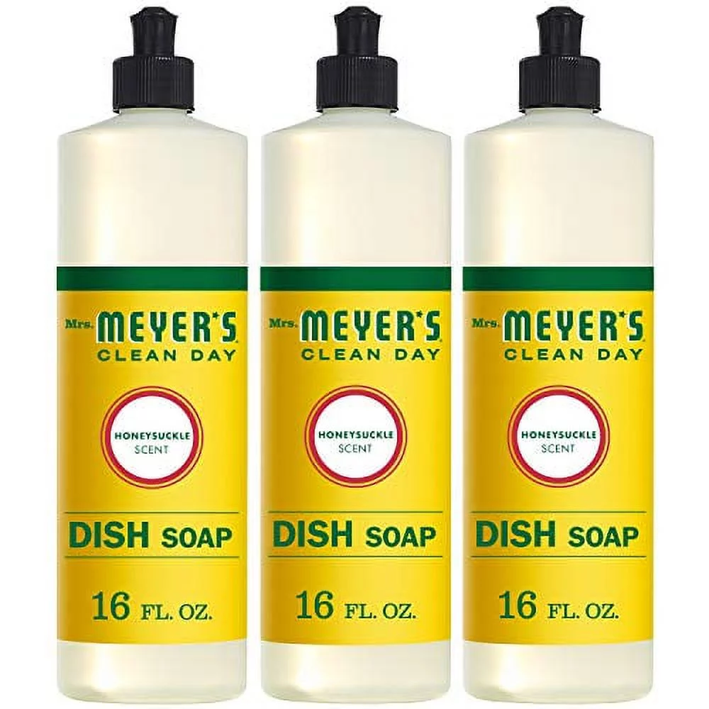 MRS. MEYER'S CLEAN DAY Liquid Dish Soap, Biodegradable Formula, Honeysuckle, 16 fl. oz - Pack of 3 Dish Soap 16 Fl Oz (Pack of 3)