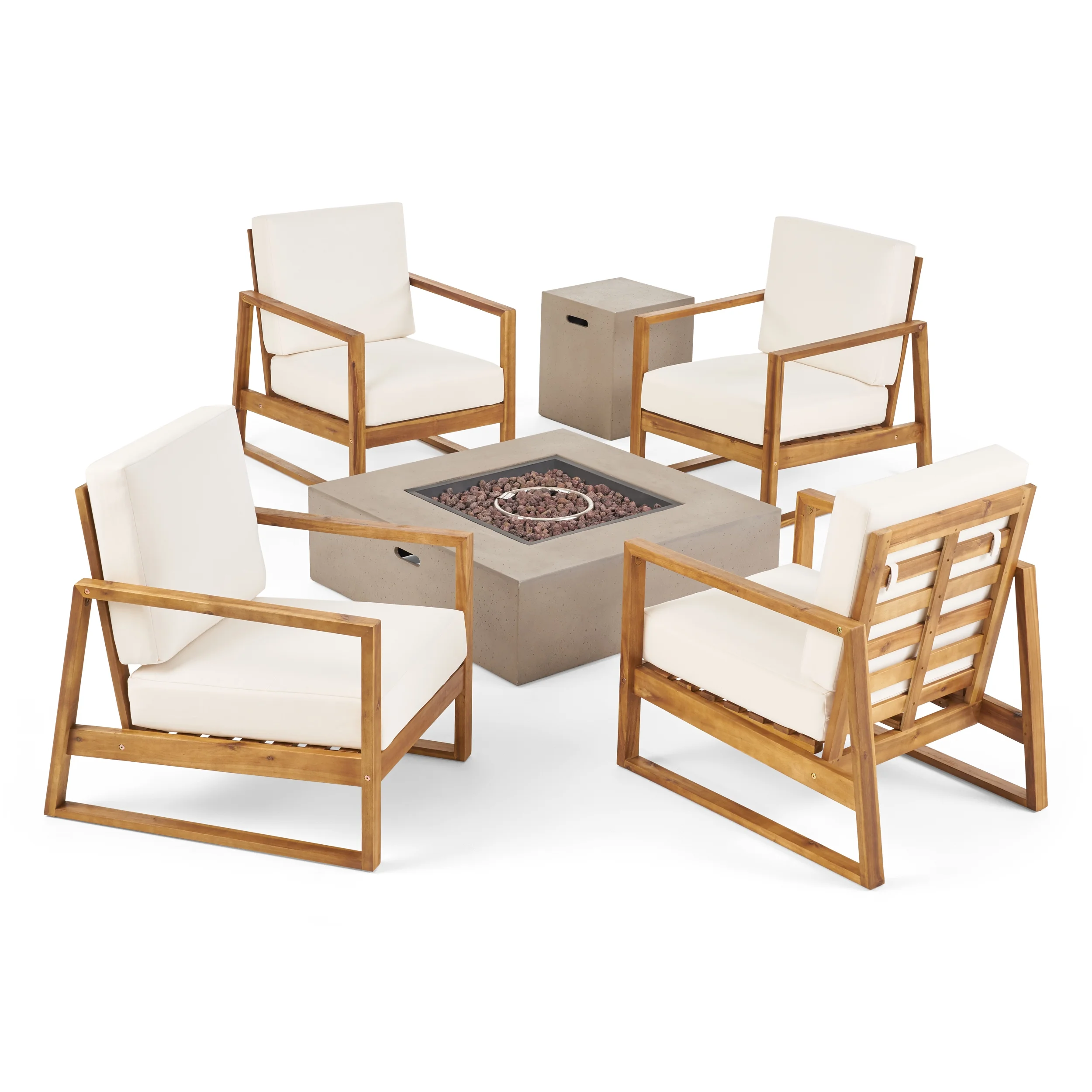 Noble House Belgian Outdoor 4 Seater Chat Set with Fire Pit Teak