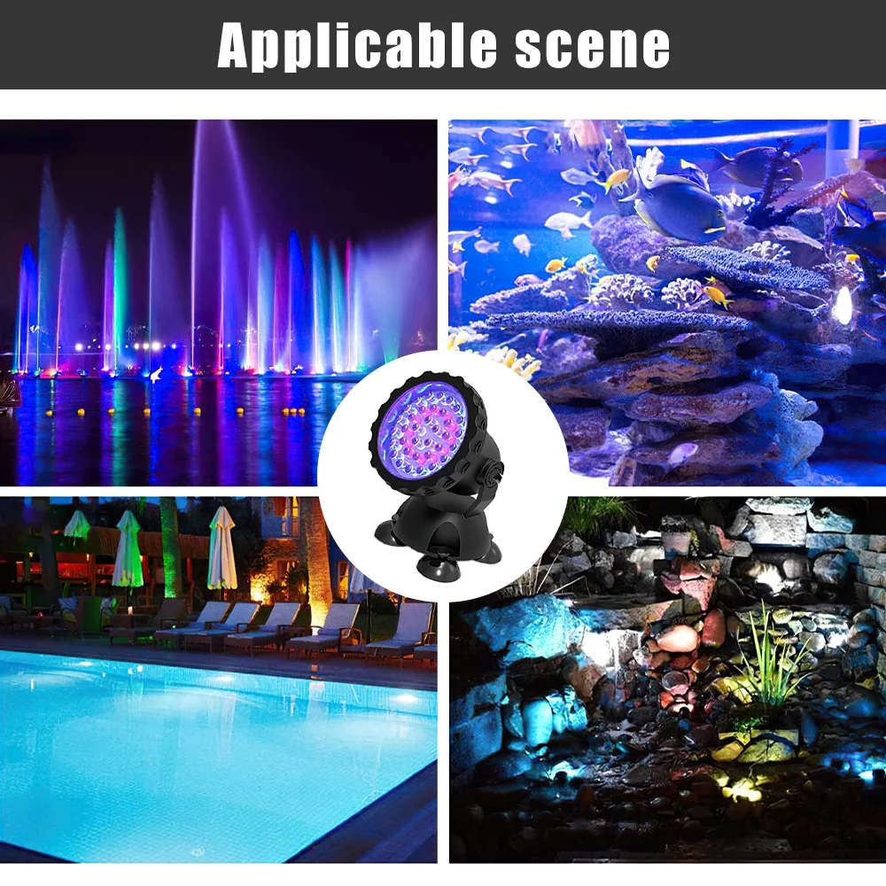Swimming Pool Lights,DFITO 36 LED RGB Pond Spot Lights Underwater Pool Fountain IP68 4 lights + IR Remote