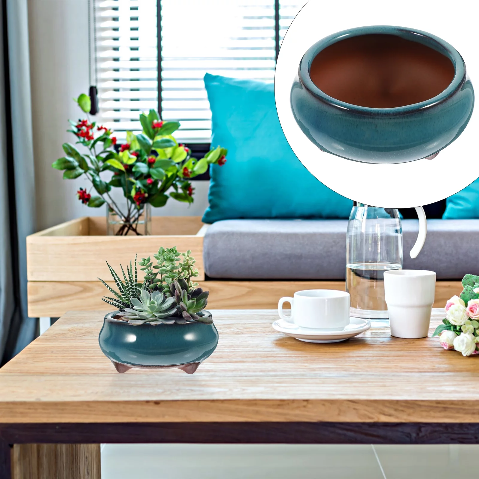 Guichaokj 2pcs Chinese Ceramic Planter with Drainage Hole Glazed Pot Succulent Plant Pot