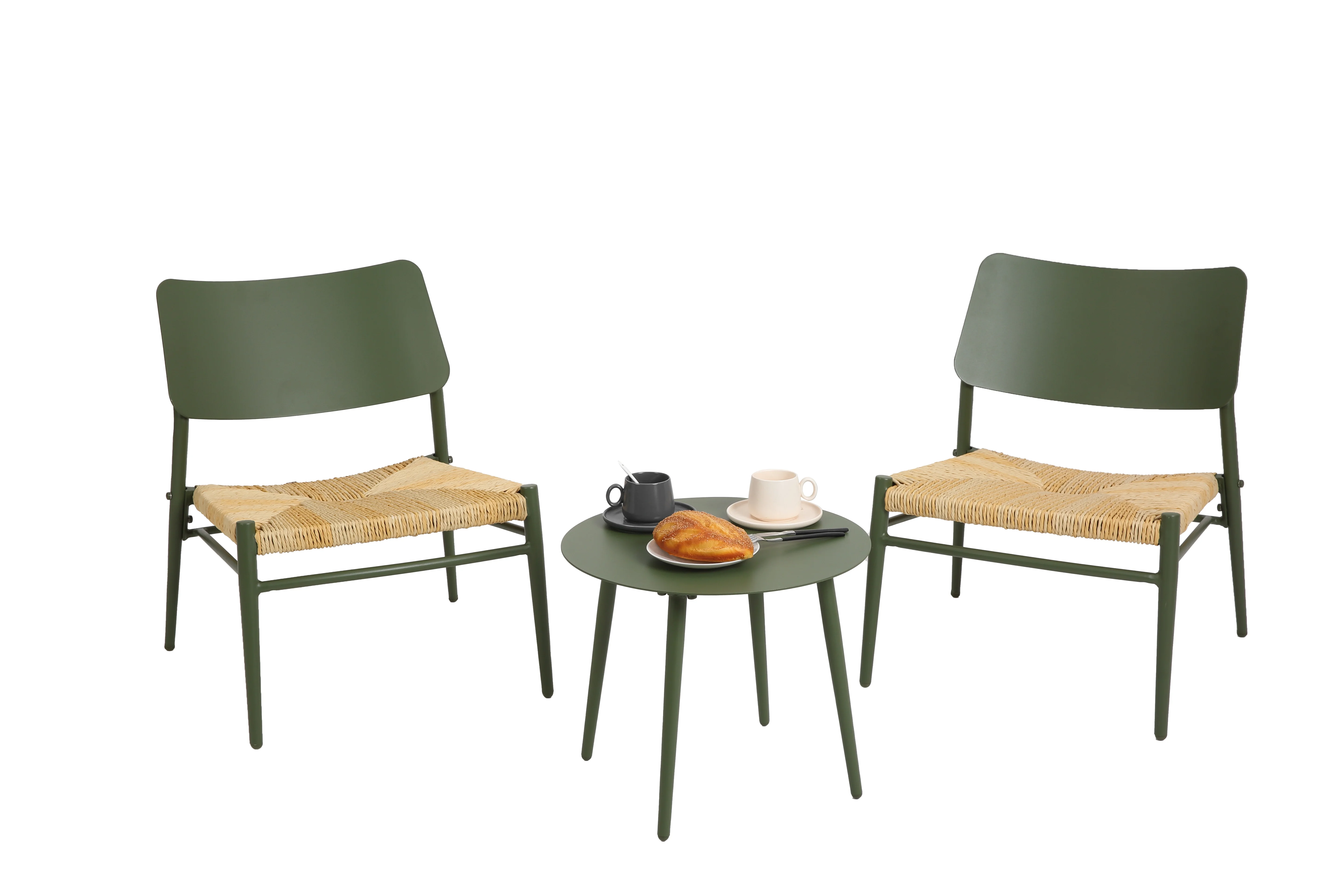 HOMEFUN Patio Bistro Sets 3 Piece Indoor and Outdoor Aluminum Side Table and 2 Chairs with Wide Seat Conversation Set for Porch, Backyard, Lawn, Garden, Living Room, Green