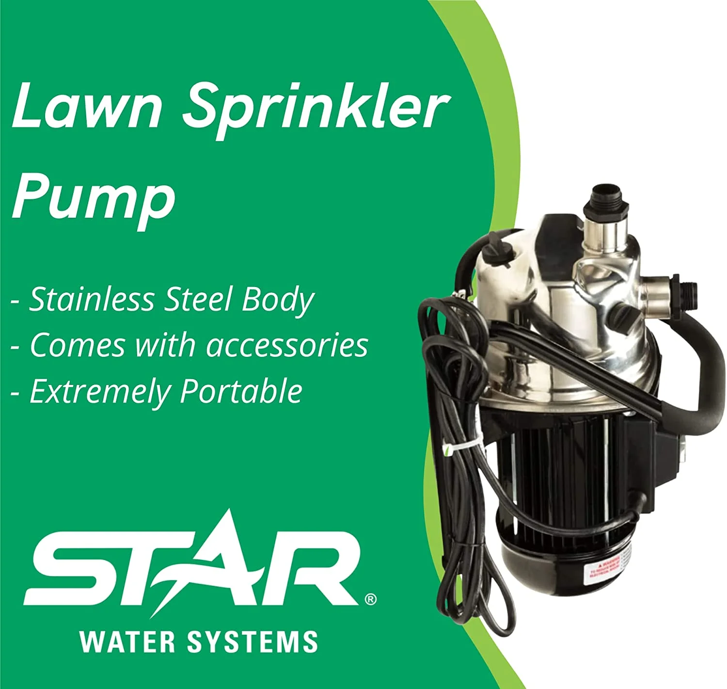 Stainless Steel Portable Lawn Sprinkler Pump - Easy On/Off Switch - Max Flow Rate  13 GPM