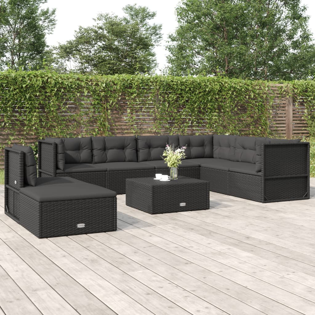 Dcenta 8 Piece Patio Set with Cushions Black Poly Rattan