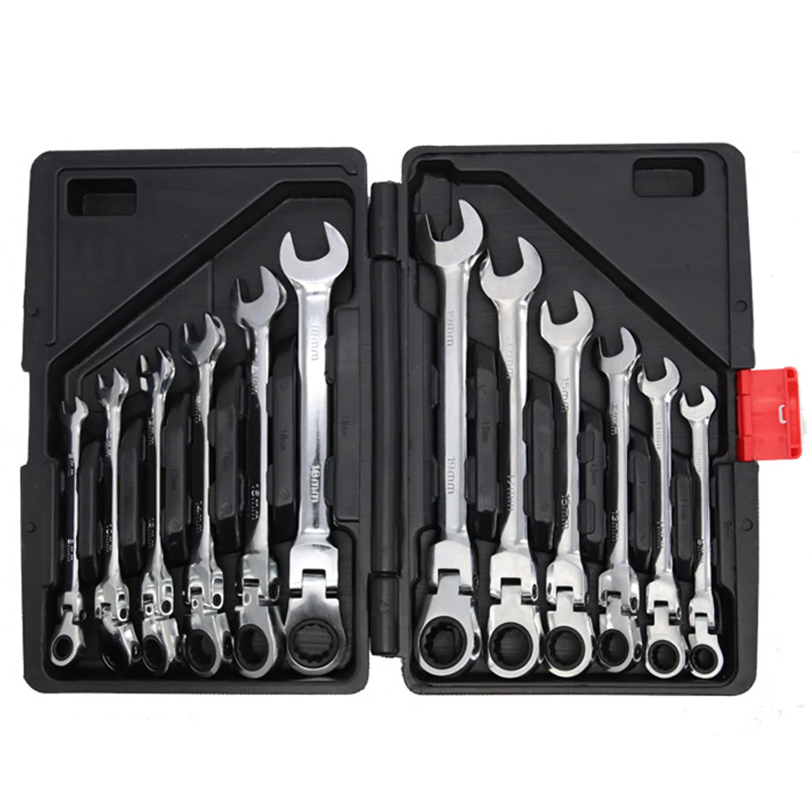 OWSOO Ratcheting Set, 12Pcs Chrome Vanadium Steel 8-19mm Flexible Head and Fixed Head Dual-use Ratchet Quick Garage Tools 72 with Organizer Box