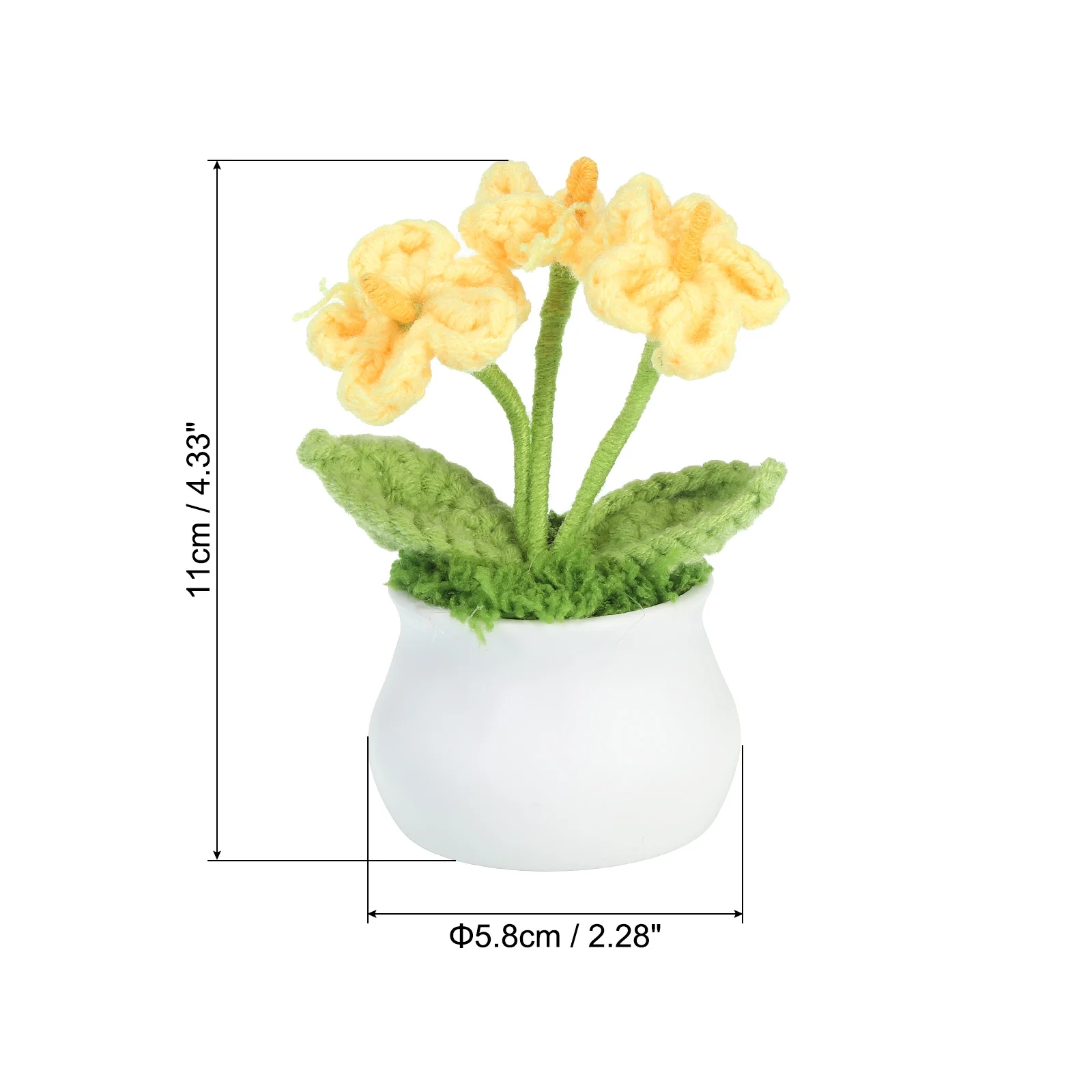 Uxcell Crochet Flowers Handmade Knitted 3 Head Forget Me Not Artificial Flowers with Stem, Yellow