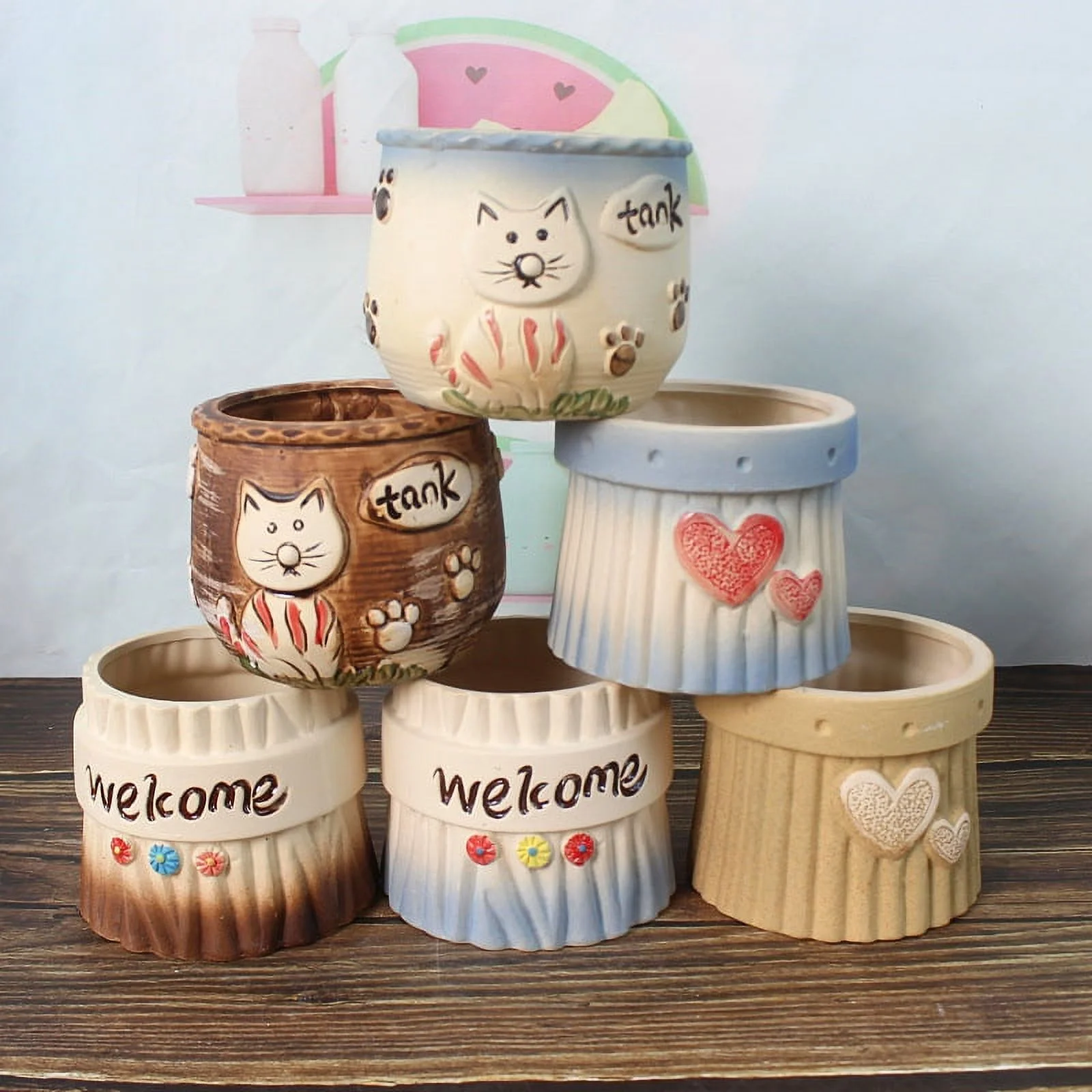 LivNxt Creative Ceramic Succulent Planter - Hand-Painted Rough Pottery, Old Stump Planter for Greenery