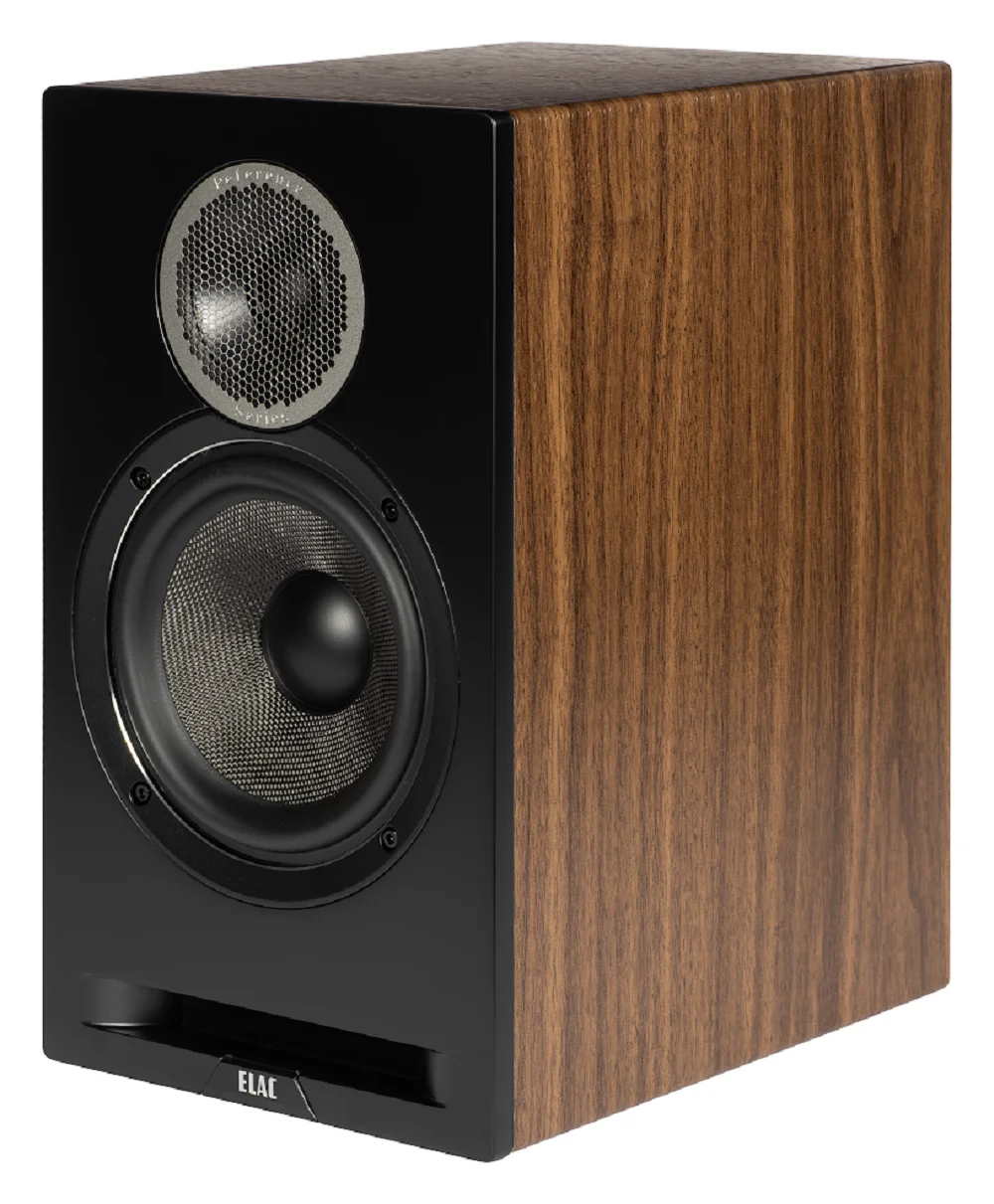ELAC DBR62-BK Debut Reference Bookshelf Speaker Pair - Black/Walnut with an ELAC SPW-10FT-P 10ft Sensible Speaker Cable Pair (2019)