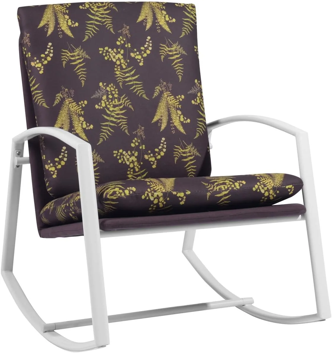 Tropical Leaf Pattern Rocking Chair with Metal Frame, Brown