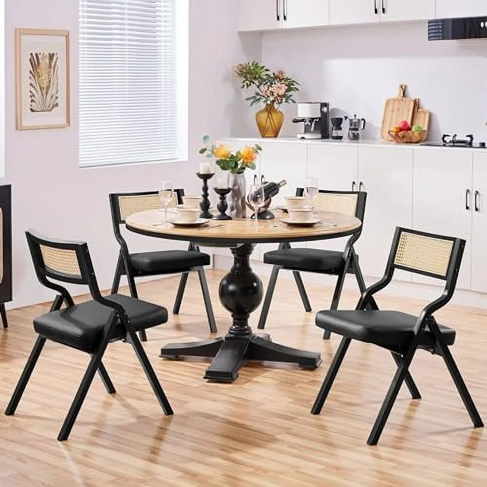 JDZHAPPYLIFE Folding Chairs Folding Dining Chairs Upholstered Faux Leather Dining Room Chairs Modern Accent Chairs for Dining Room  Restaurant  Kitchen  Patio  Home  Set of 4