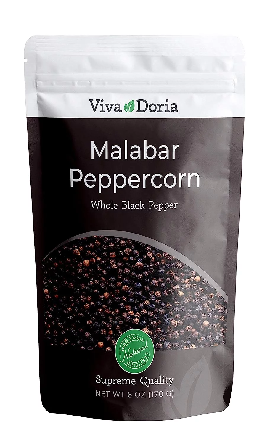 Viva Doria Malabar Peppercorn, Whole Black Pepper, 6 Oz