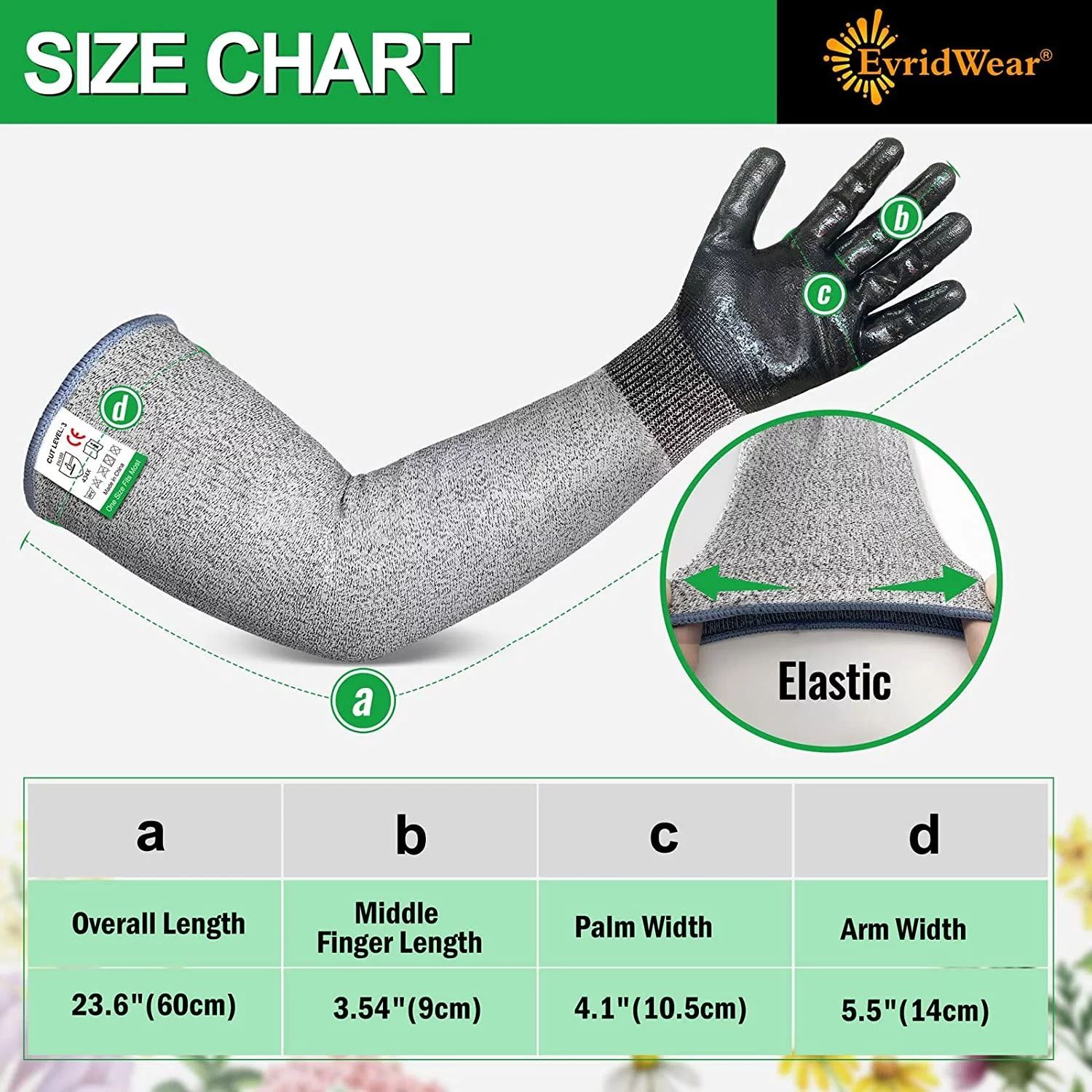 EvridWear Long Gardening Gloves Cut Resistant Sleeves with Anti-slip Nitrile Coated Palm for Gardening and Landscaping