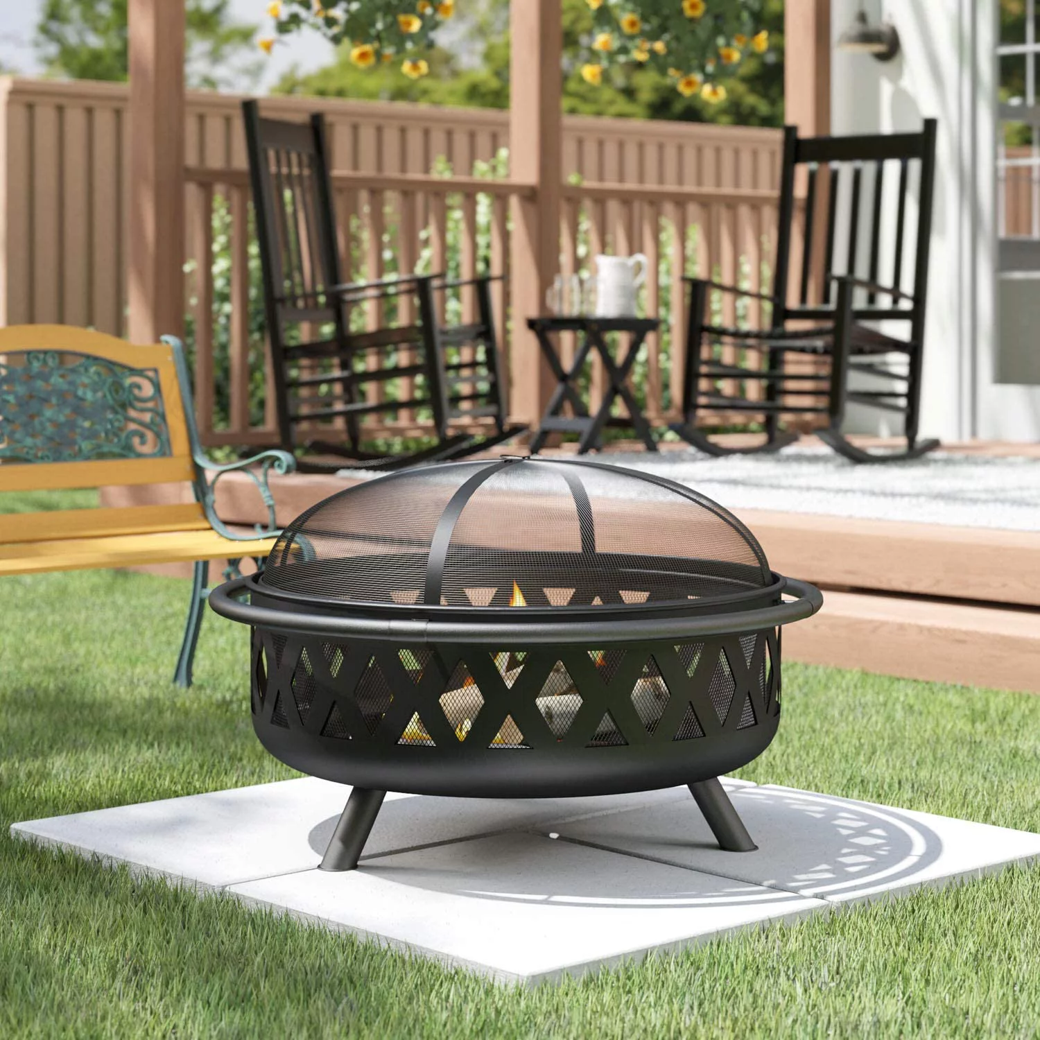 Zoey Sturdy Moveable Black Metal Wood Burning Pit And Fire Pit For Backyard Parties