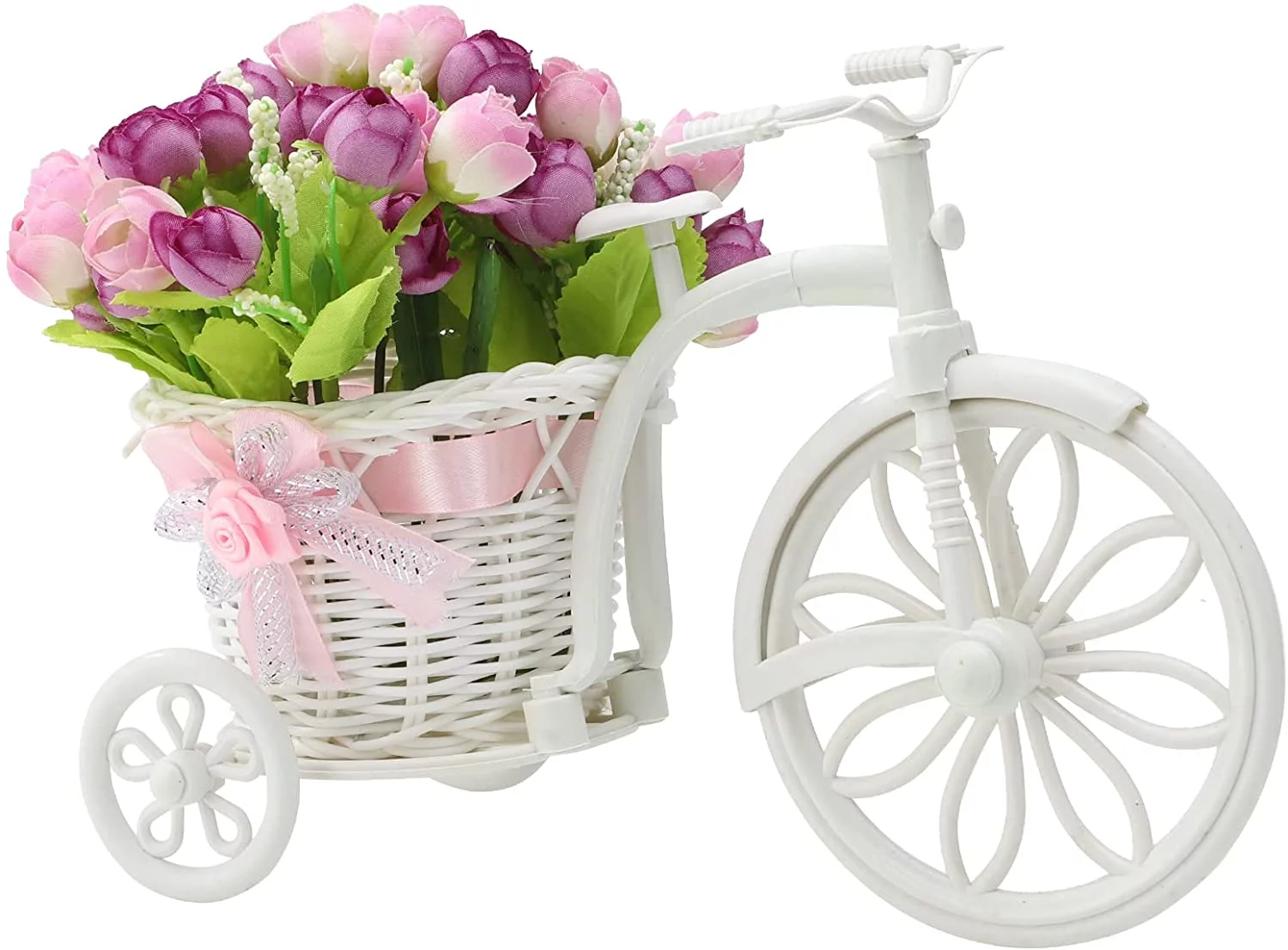Bicycle Artificial Flower Decor Plant Stand Nostalgic Bicycle Planter Garden Decor for Home Wedding Decoration(Purple)