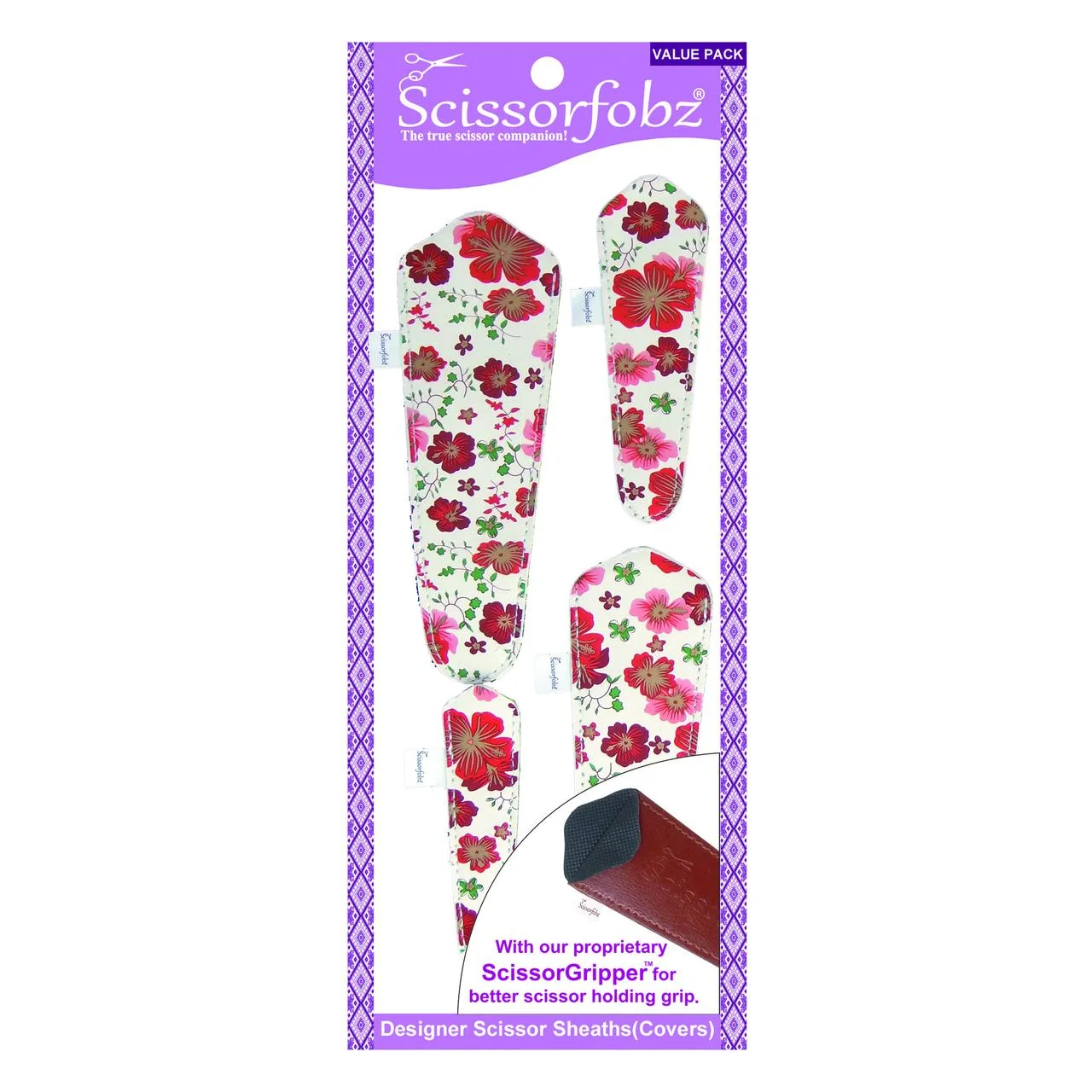 SCISSORFOBZ Designer Scissors Sheaths Shears Protective Covers-4 pcs Assorted Size Value Pack - Red Floral Garden-#4-318
