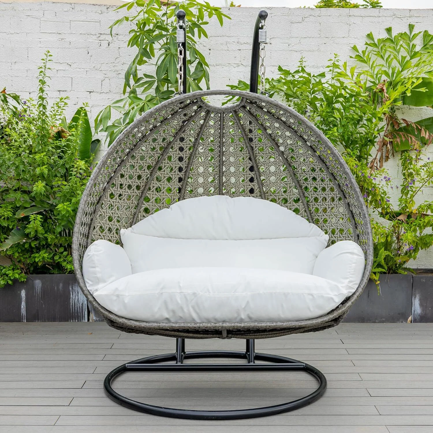 HomeStock Charcoal Country Cottage Hanging 2 Person Egg Swing Chair,White