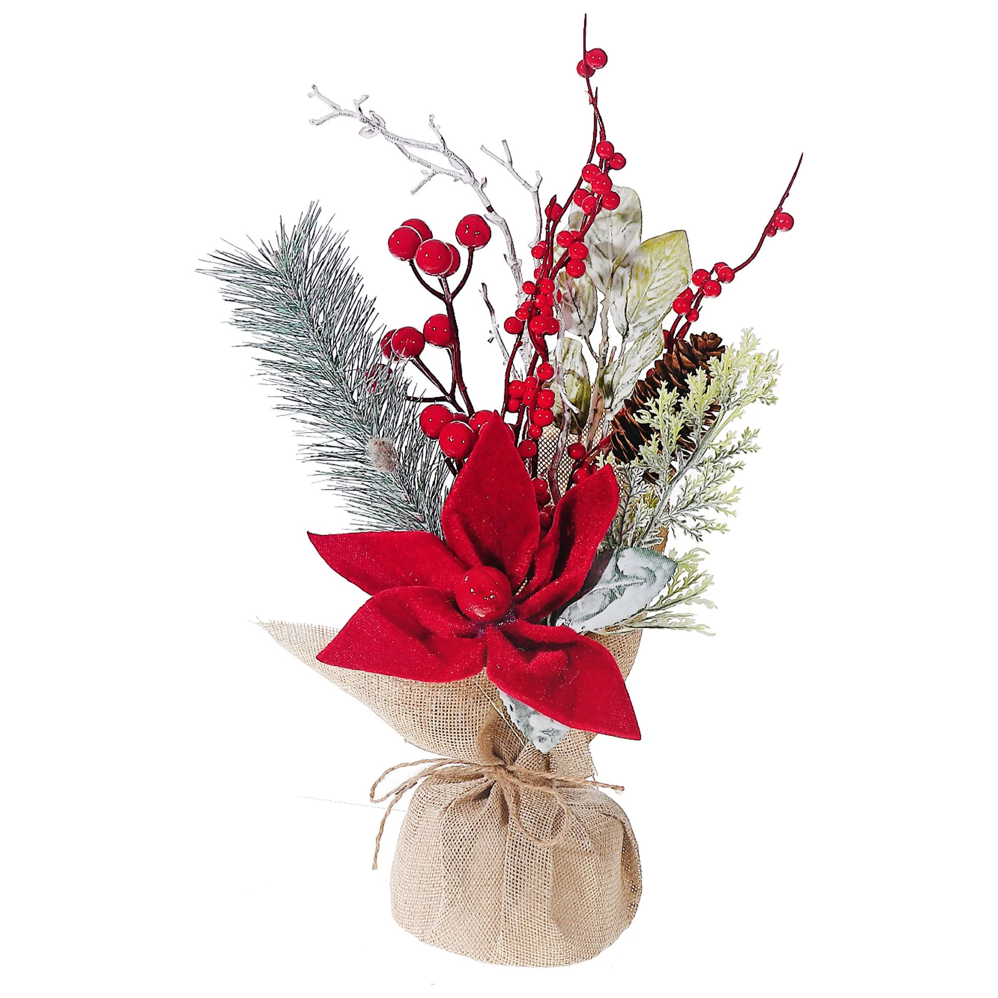 Maison Concepts Christmas Poinsettia Spray In Burlap Pot 12